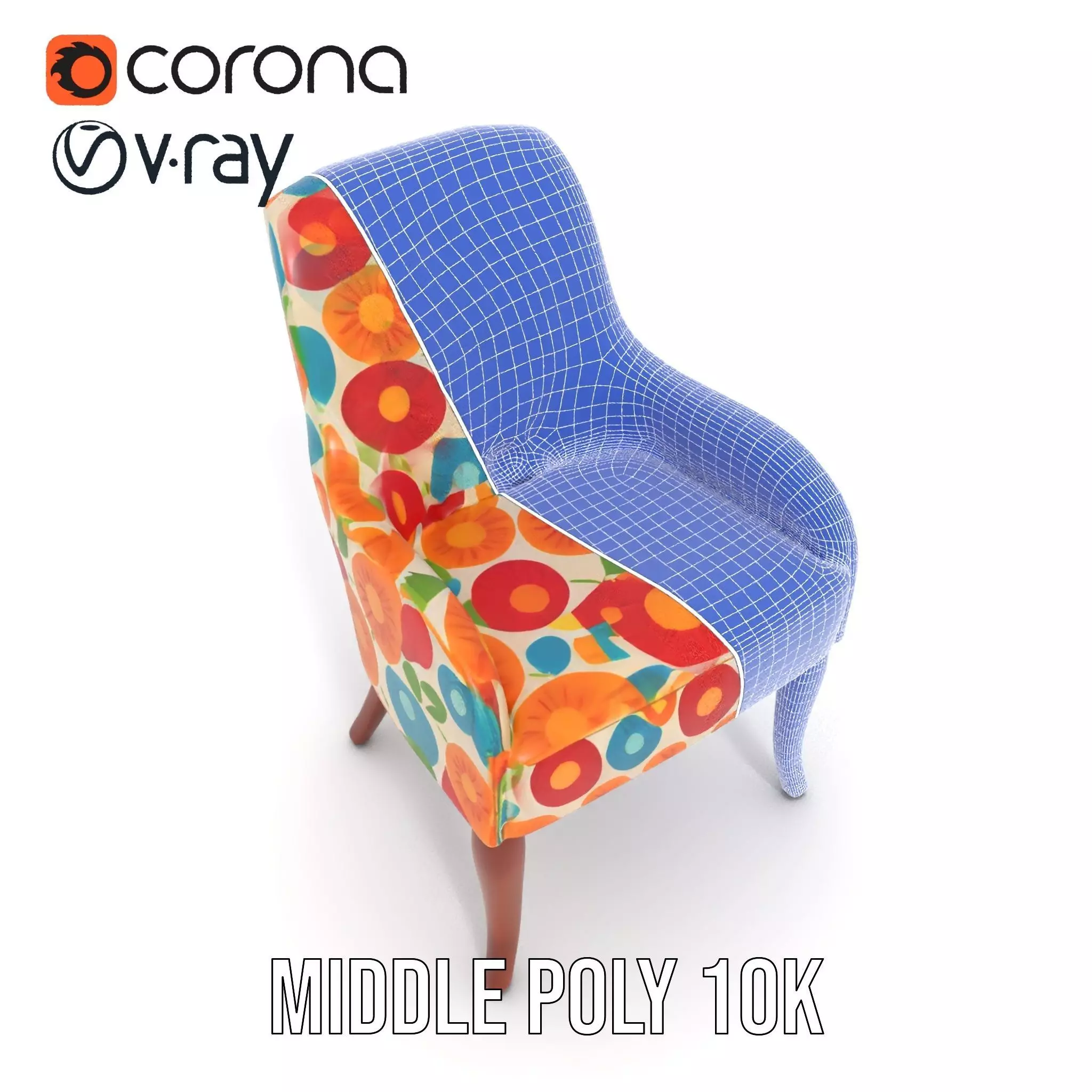 Colorful Floral Patterned Chair Model Pack Low-poly 3D model_26