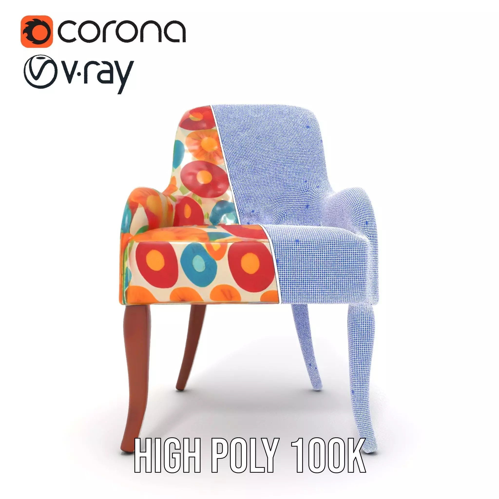 Colorful Floral Patterned Chair Model Pack Low-poly 3D model_34