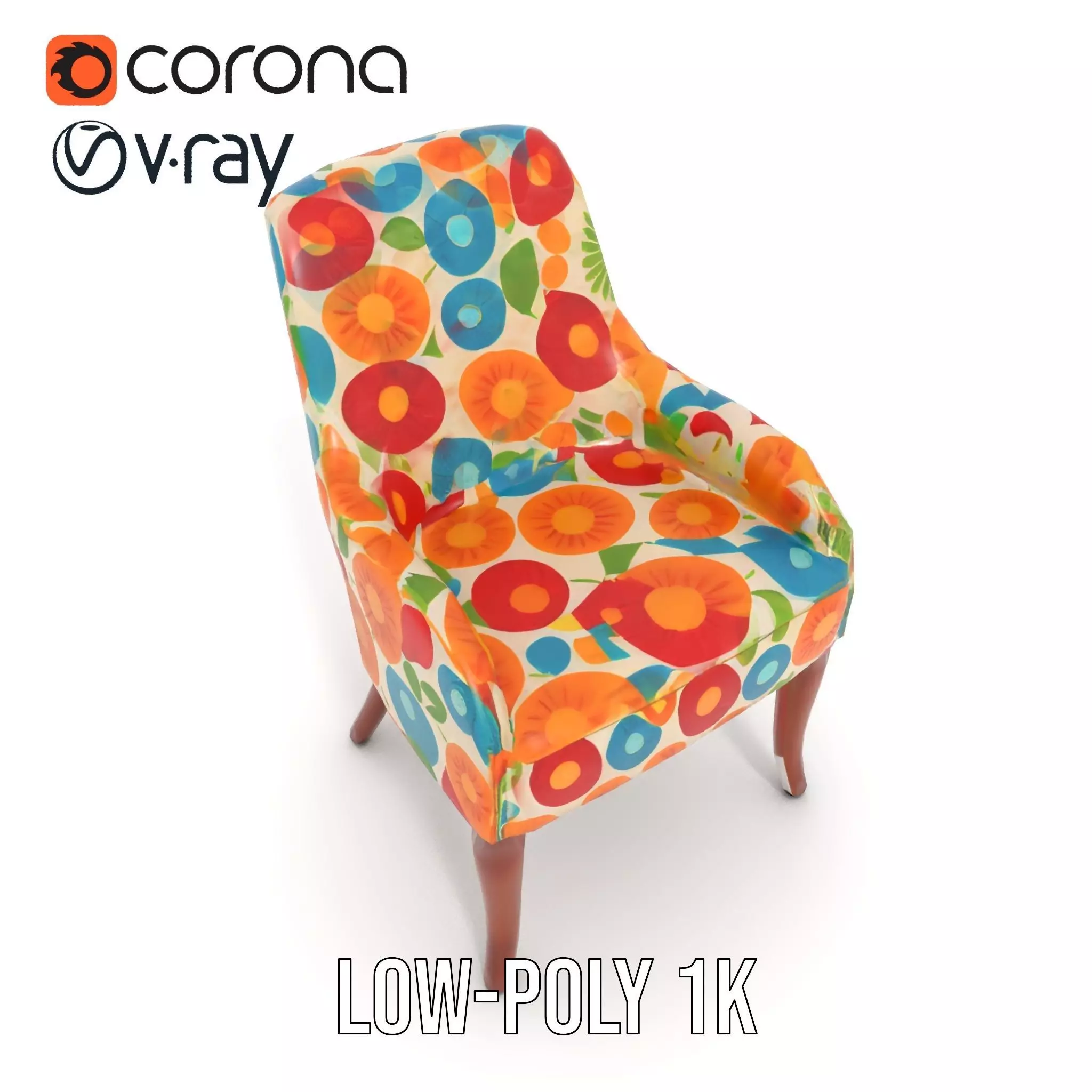 Colorful Floral Patterned Chair Model Pack Low-poly 3D model_9