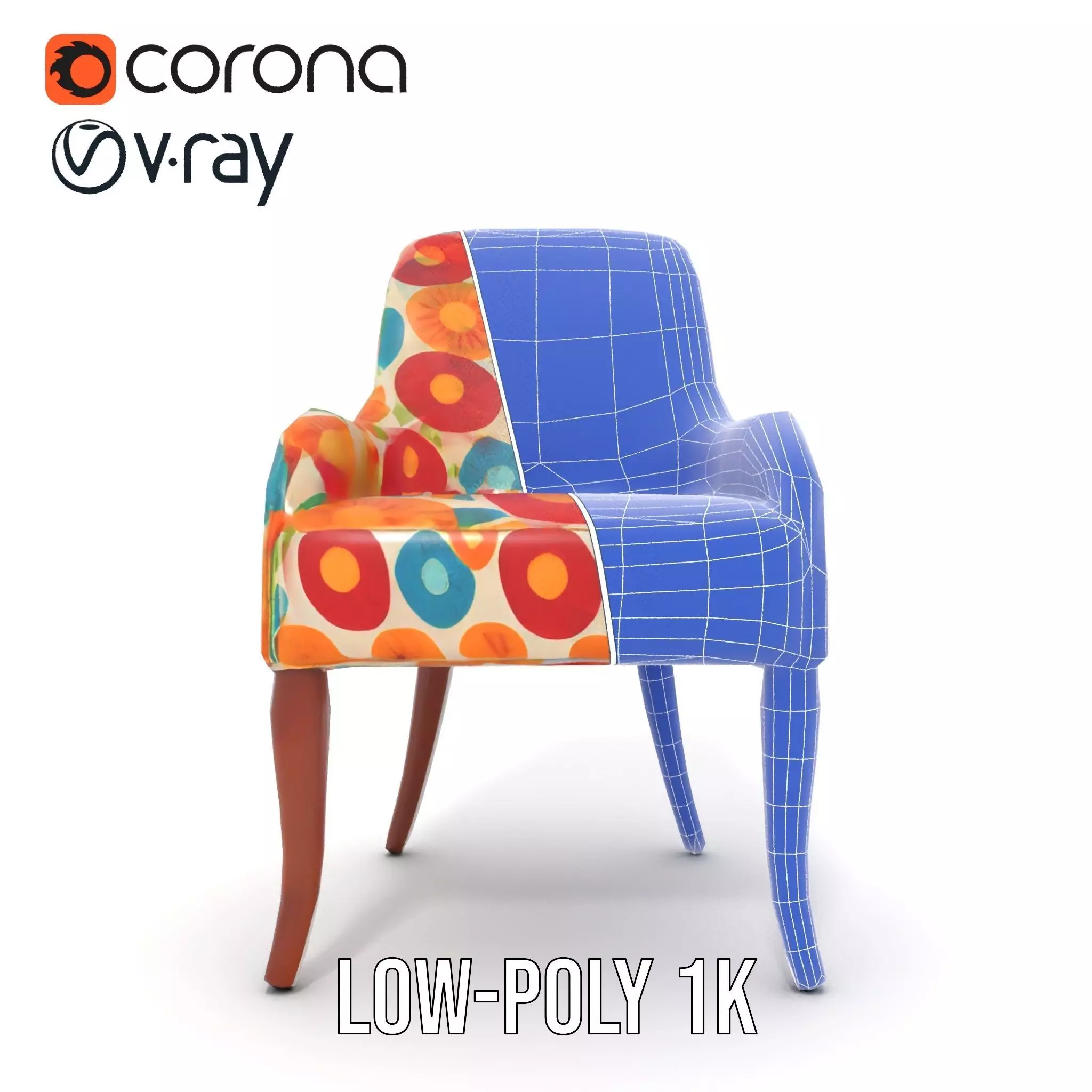 Colorful Floral Patterned Chair Model Pack Low-poly 3D model_30