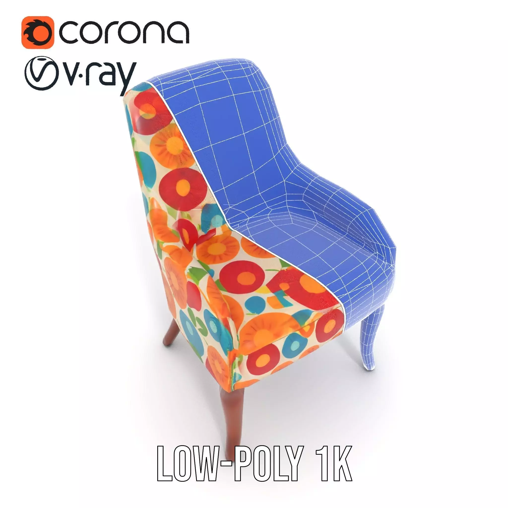 Colorful Floral Patterned Chair Model Pack Low-poly 3D model_19
