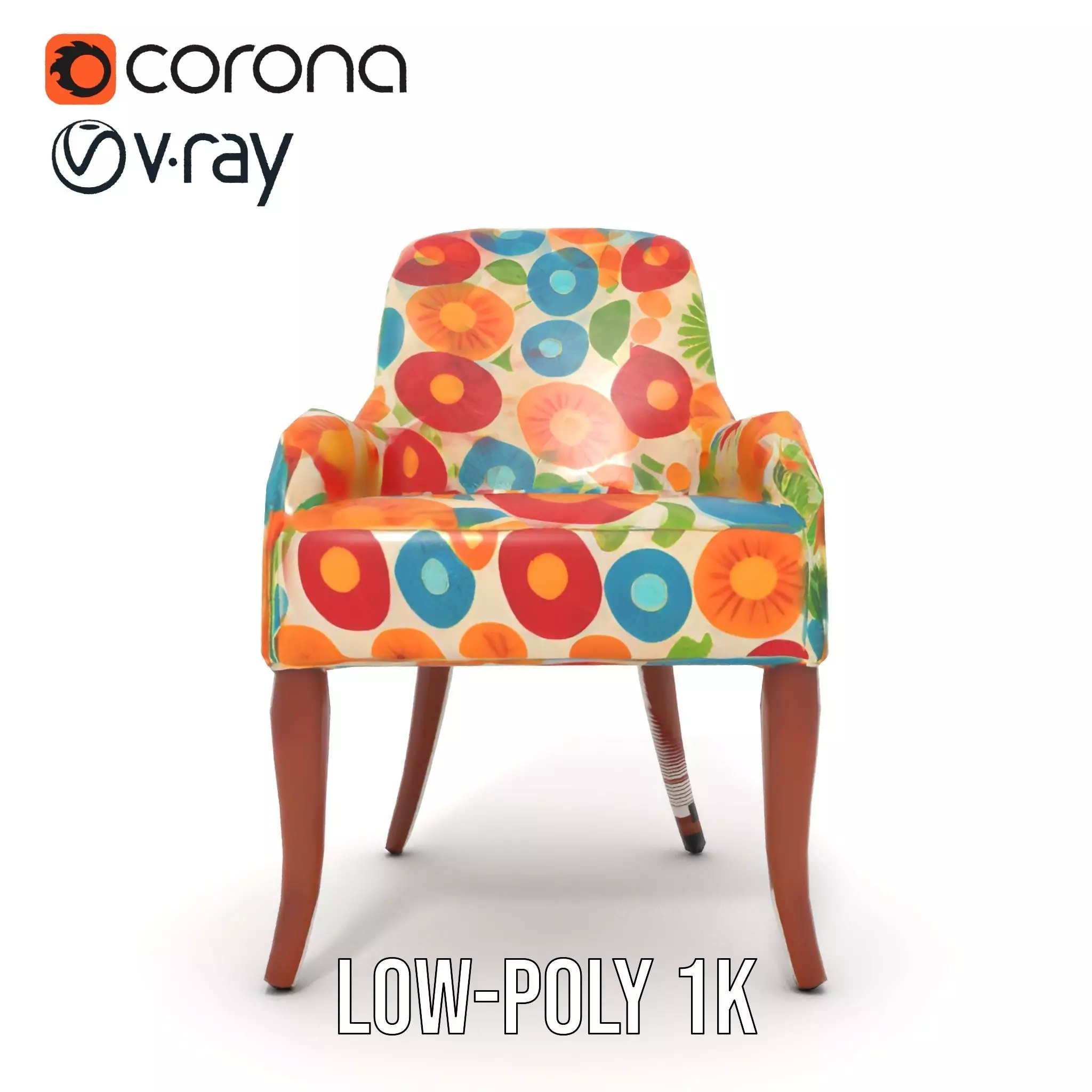 Colorful Floral Patterned Chair Model Pack Low-poly 3D model_17