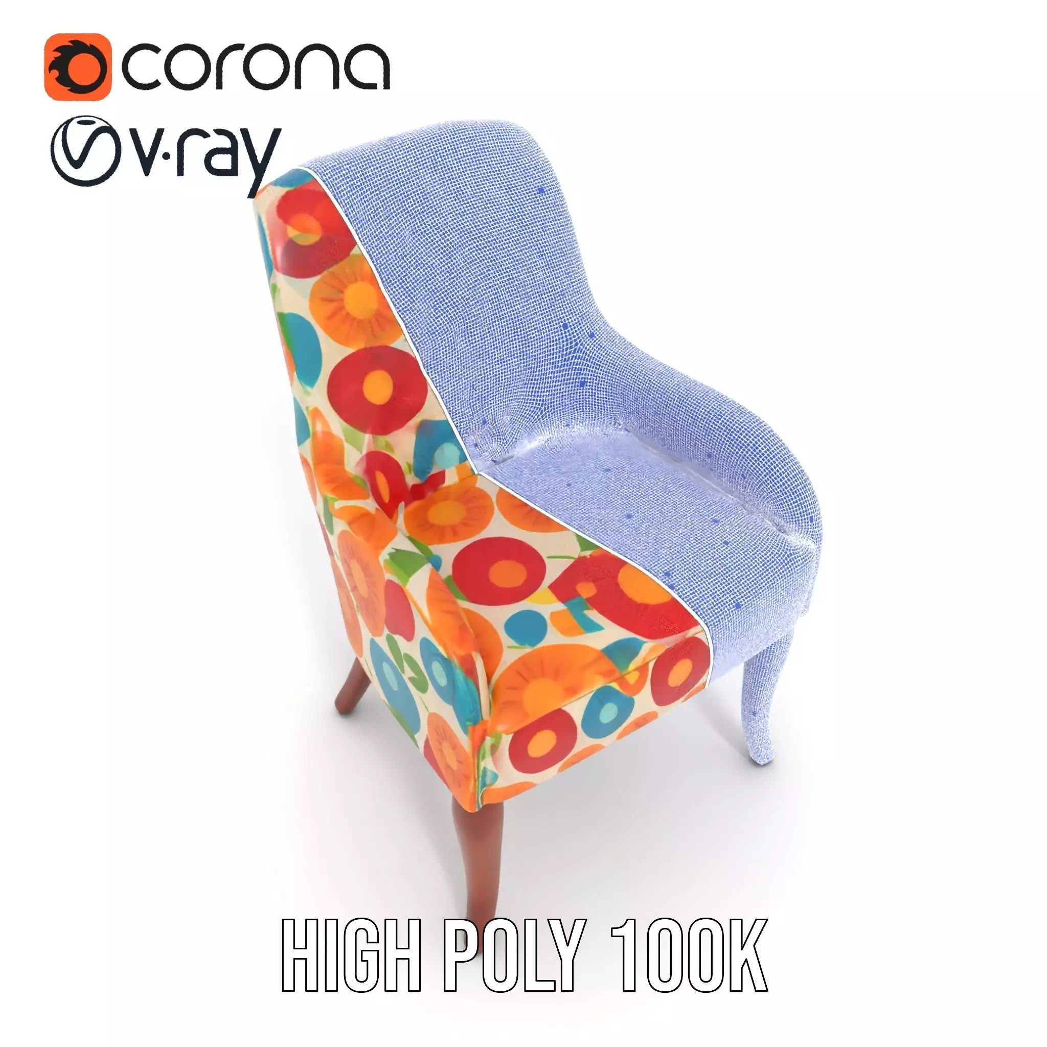 Colorful Floral Patterned Chair Model Pack Low-poly 3D model_32