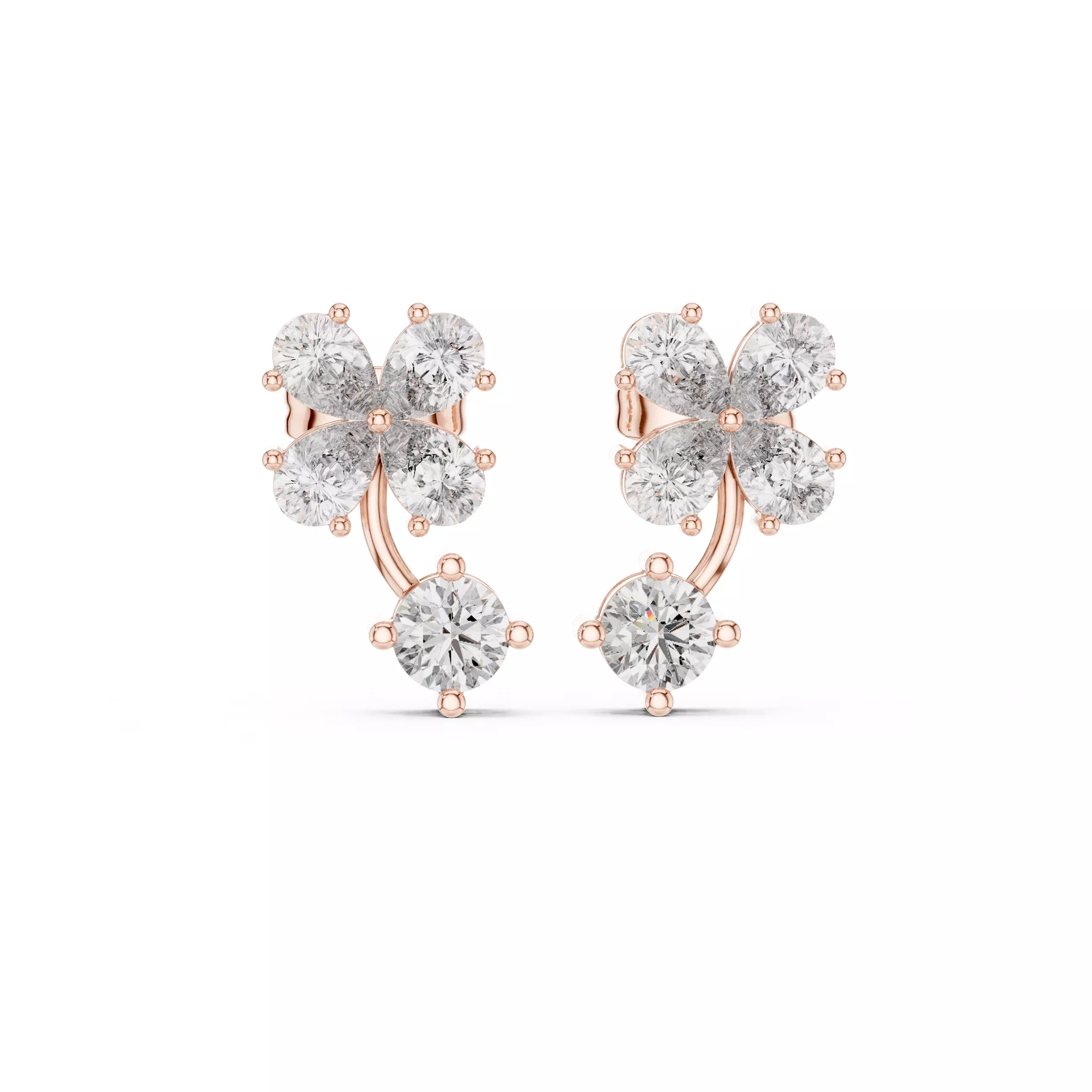 Pear and Round Cut Diamond Floral Stud Earring 3DM STL Video 3D print model
