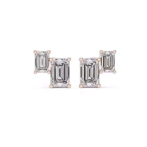 Emerald Cut Diamond Two Stone Stud Earring 3DM STL Video 3D print model