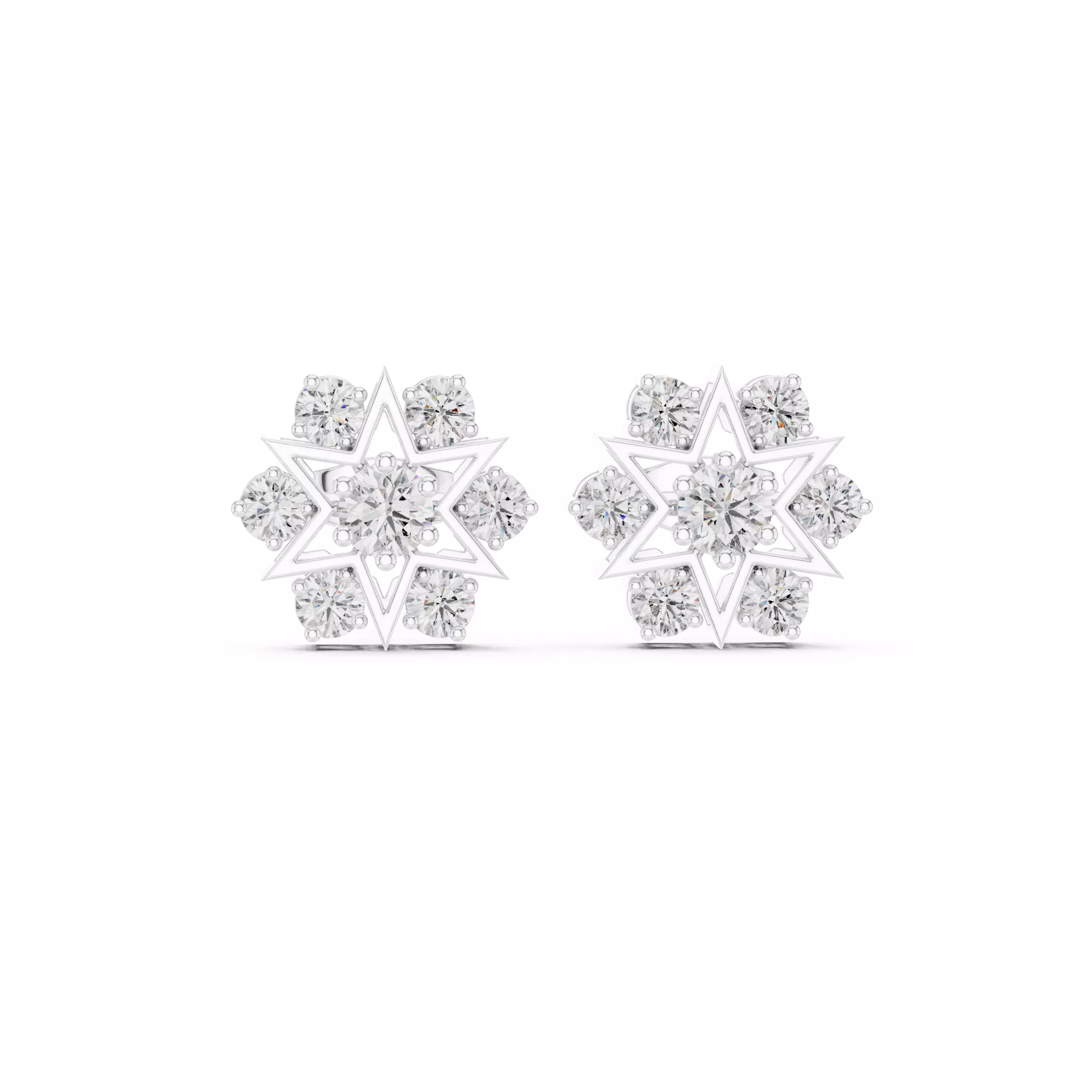 Round Cut Diamond Star Shape Earring 3DM STL Video 3D print model_2