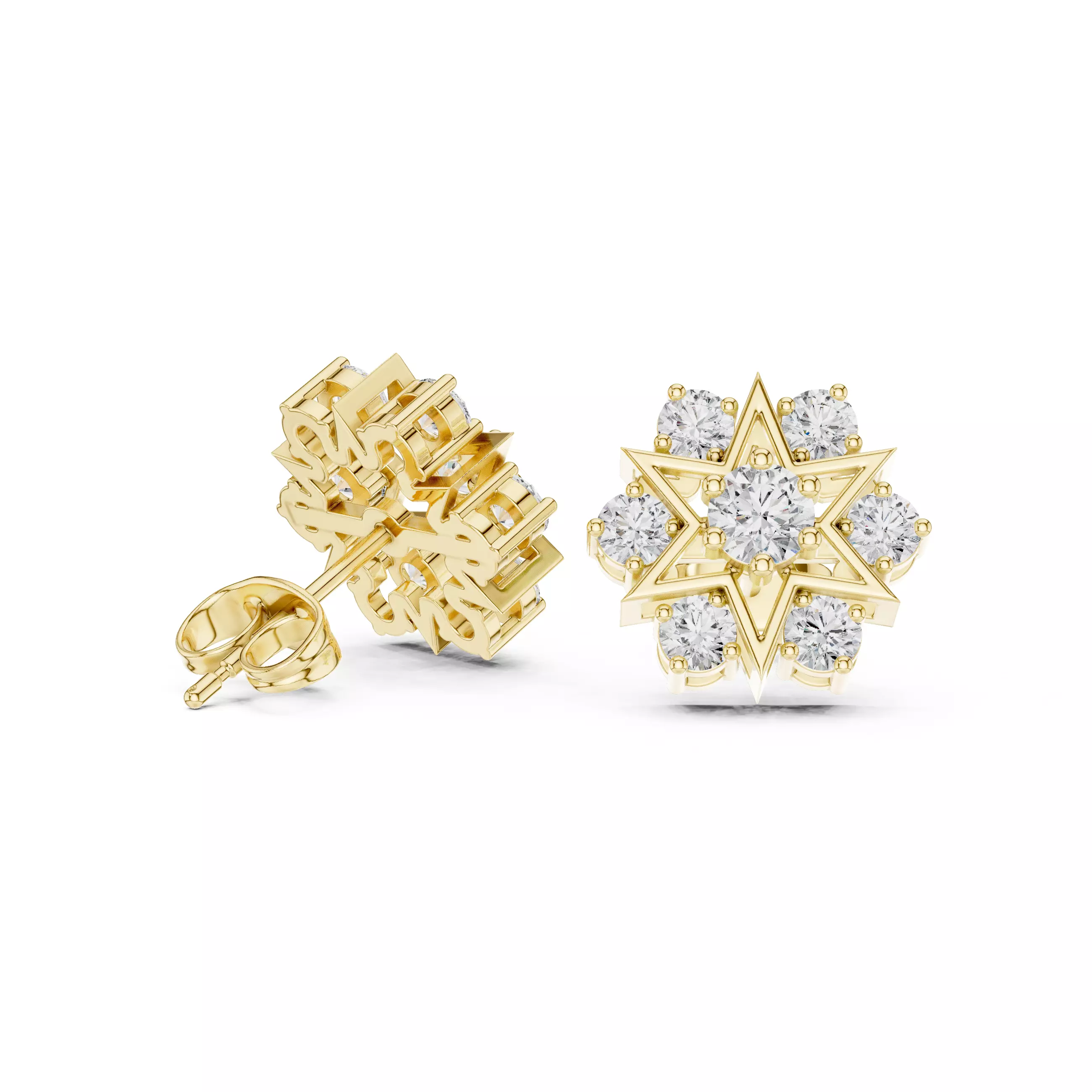 Round Cut Diamond Star Shape Earring 3DM STL Video 3D print model_6