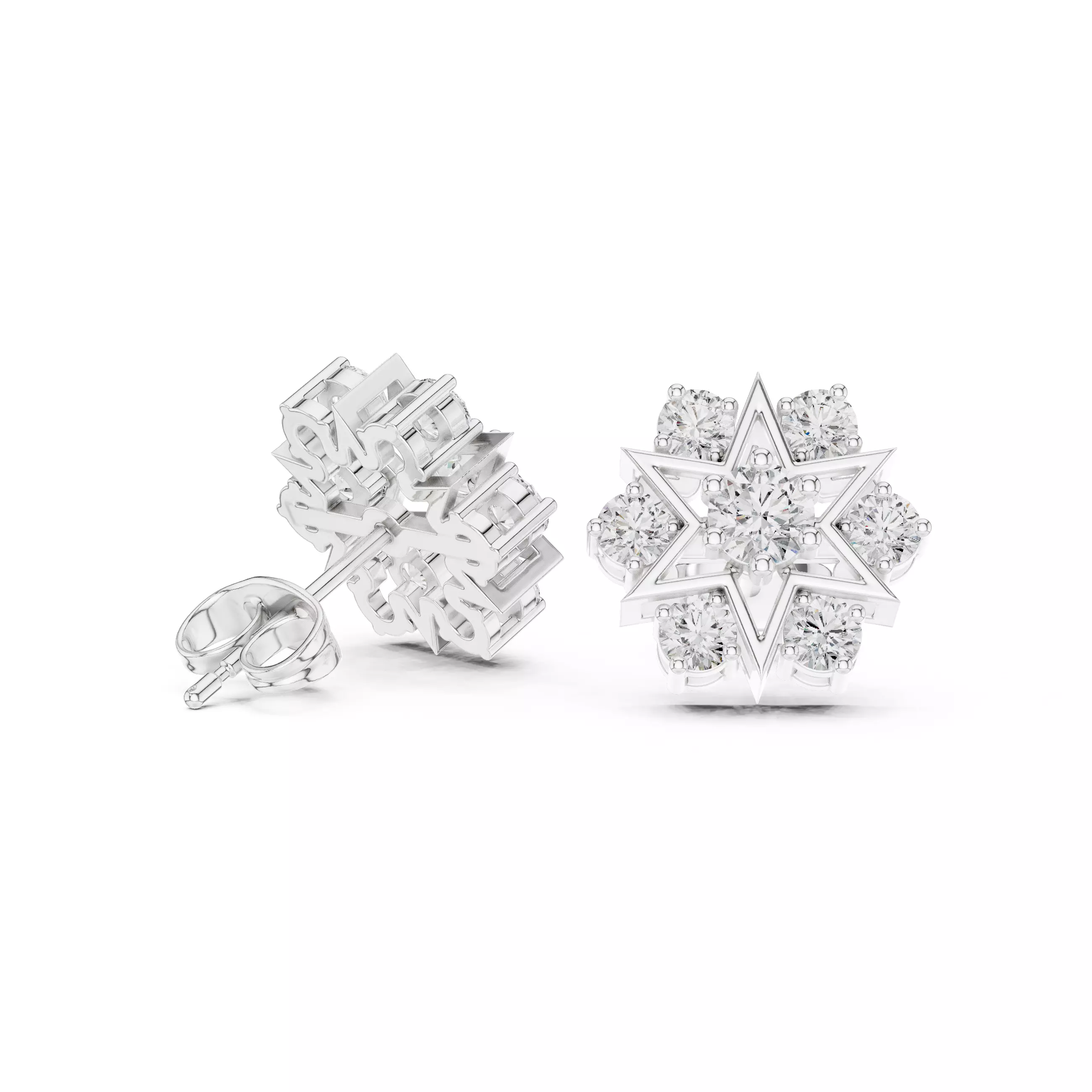 Round Cut Diamond Star Shape Earring 3DM STL Video 3D print model_9