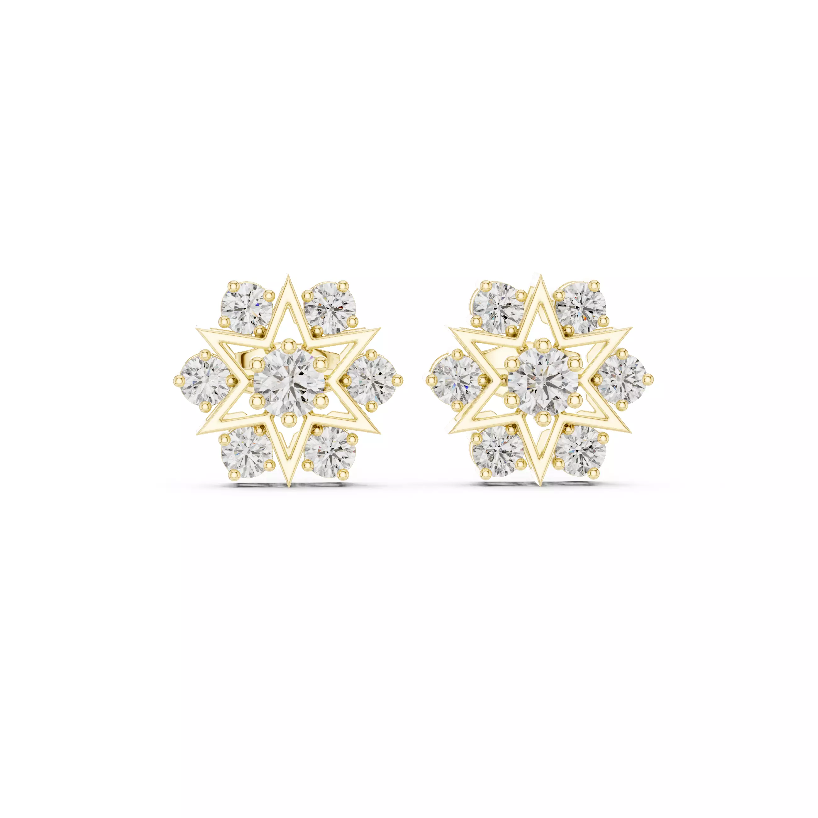 Round Cut Diamond Star Shape Earring 3DM STL Video 3D print model_1