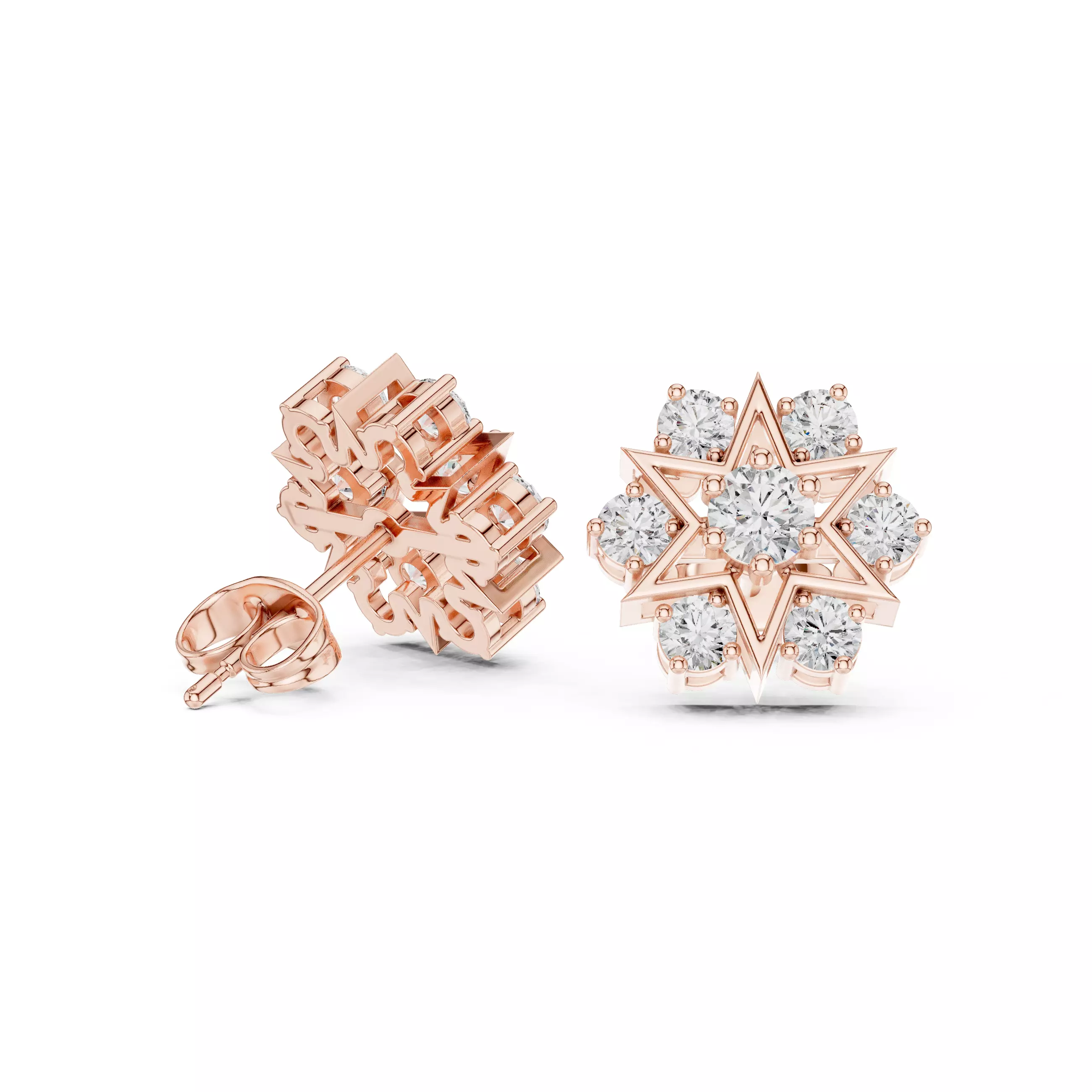 Round Cut Diamond Star Shape Earring 3DM STL Video 3D print model_3