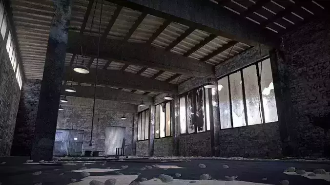 abandoned warehouse interior scene