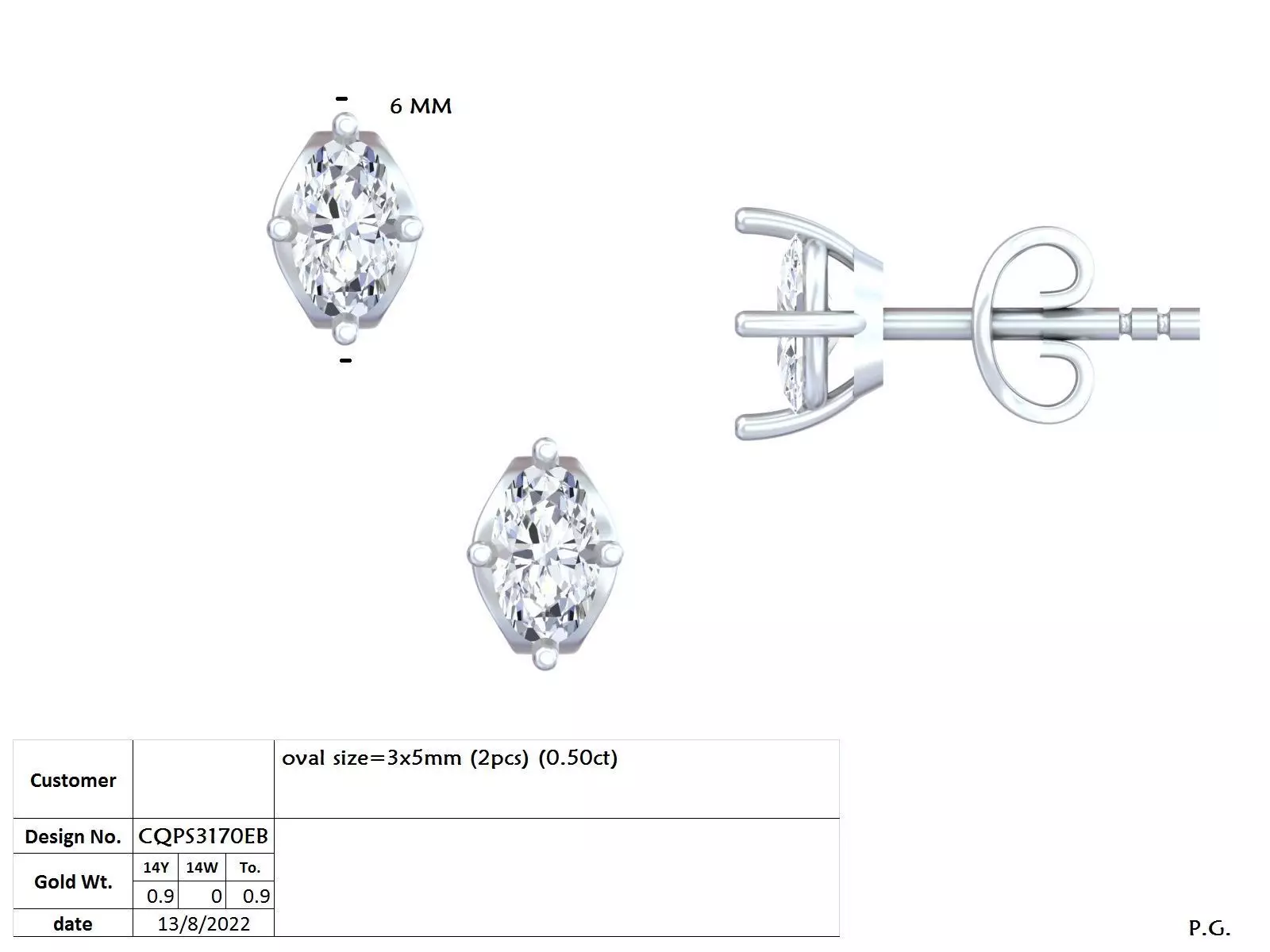 Solitaire Oval Cut Diamond Stud Earring 3DM STL Video 3D print model_15