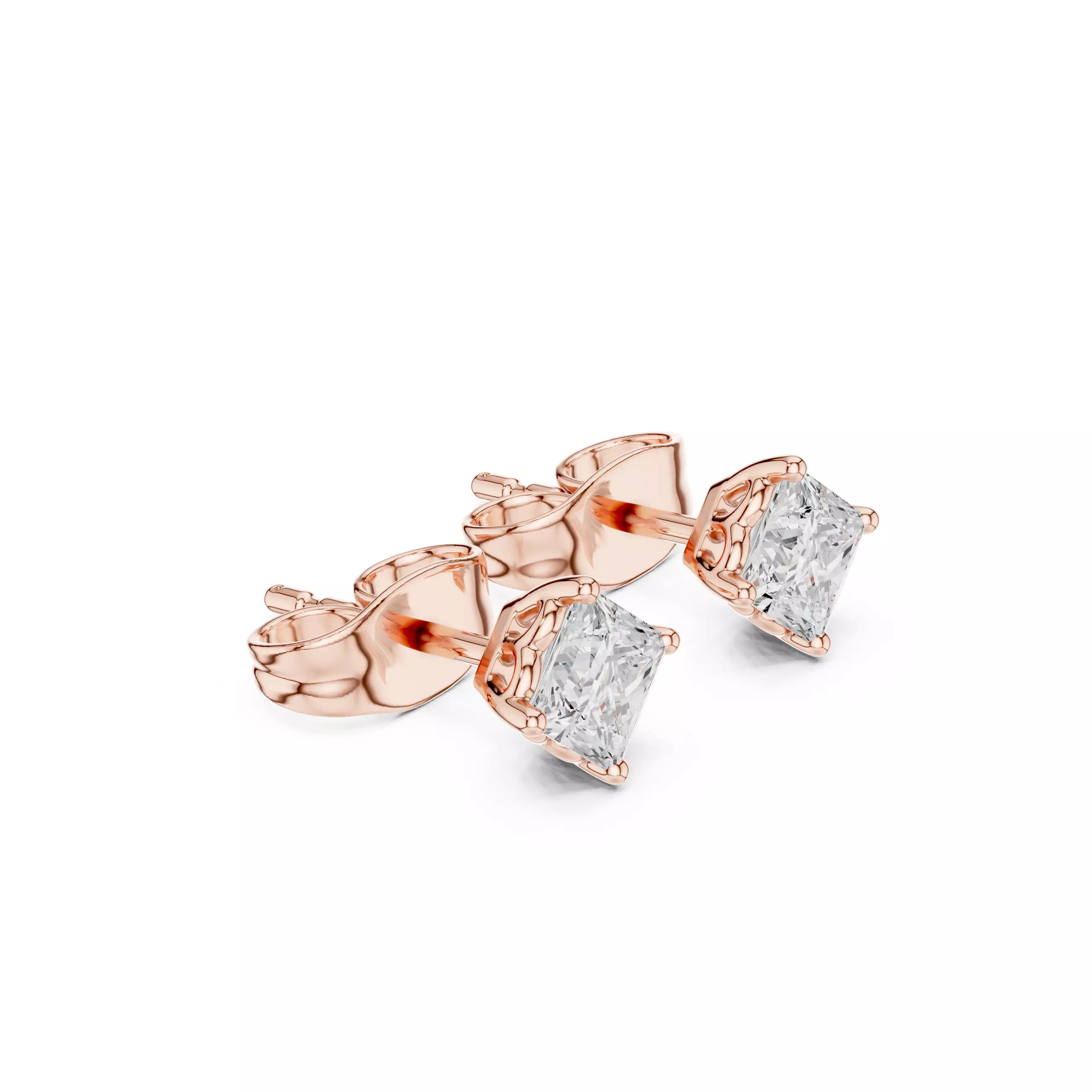 Solitaire Princess Cut Diamond Stud Earring 3DM STL Video 3D print model_3