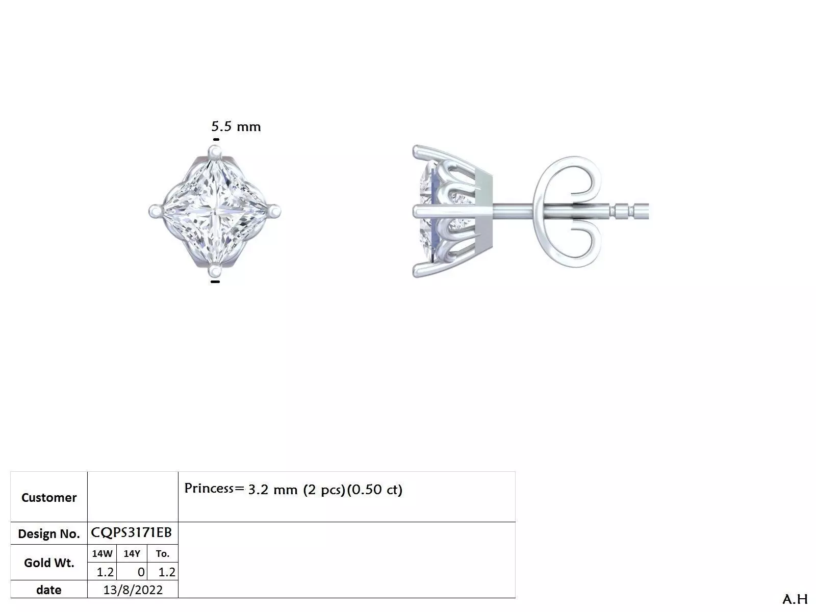 Solitaire Princess Cut Diamond Stud Earring 3DM STL Video 3D print model_15