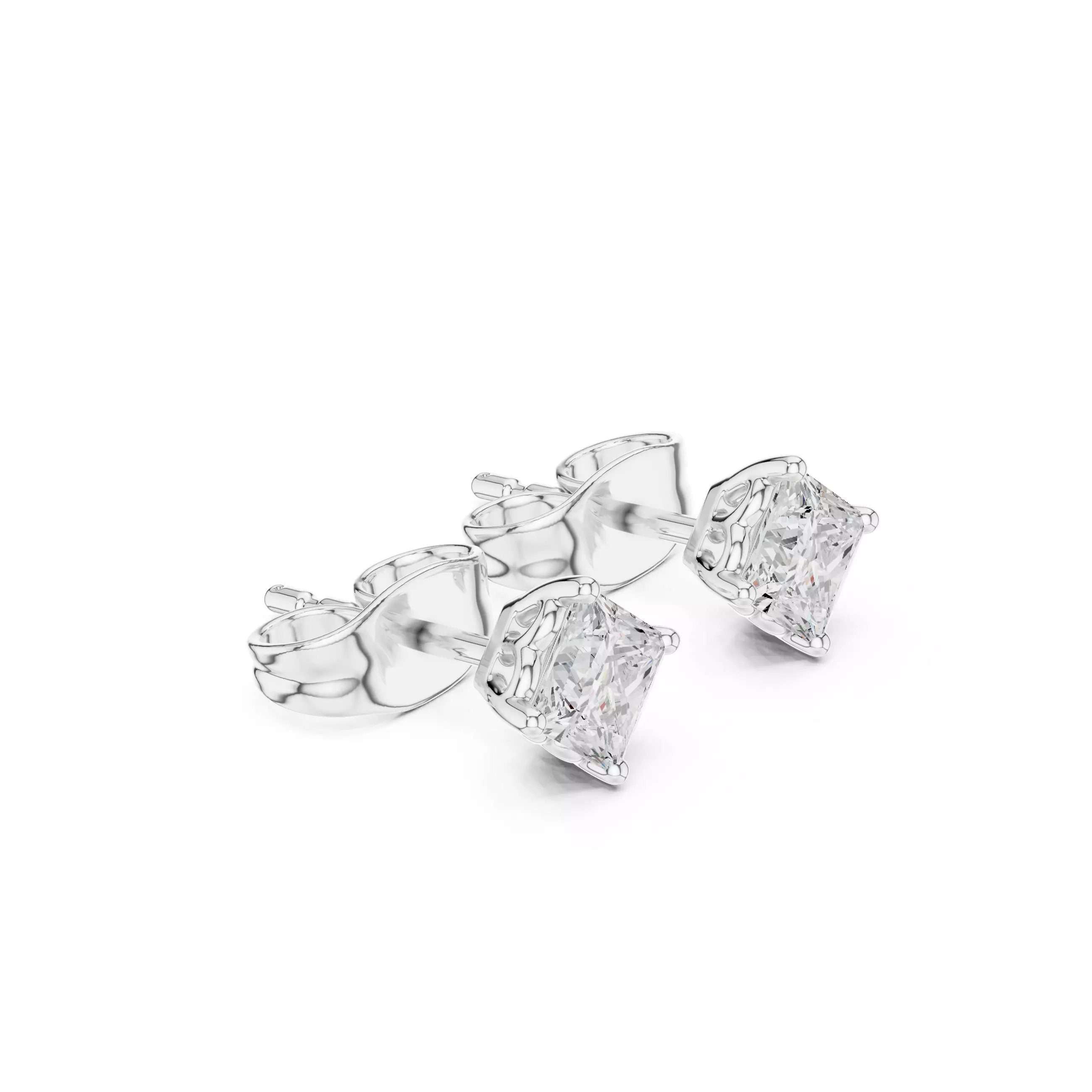 Solitaire Princess Cut Diamond Stud Earring 3DM STL Video 3D print model_11