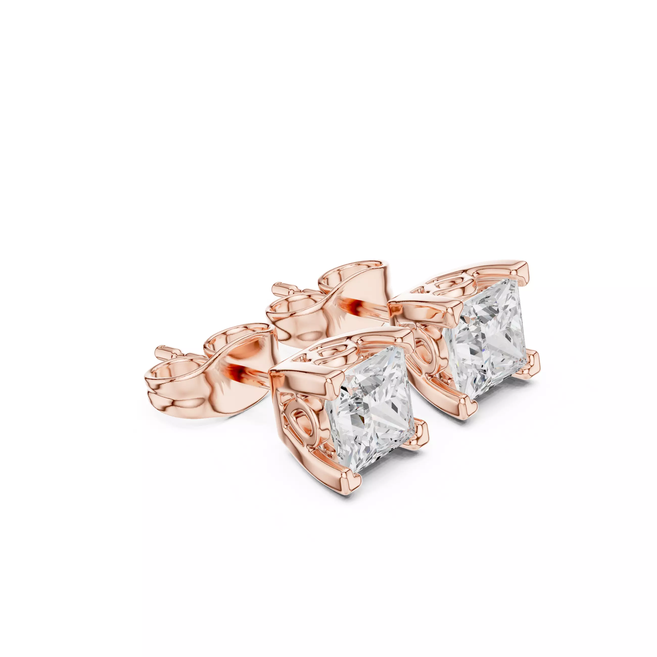 Solitaire Princess Cut Diamond Stud Earring 3DM STL Video 3D print model_3