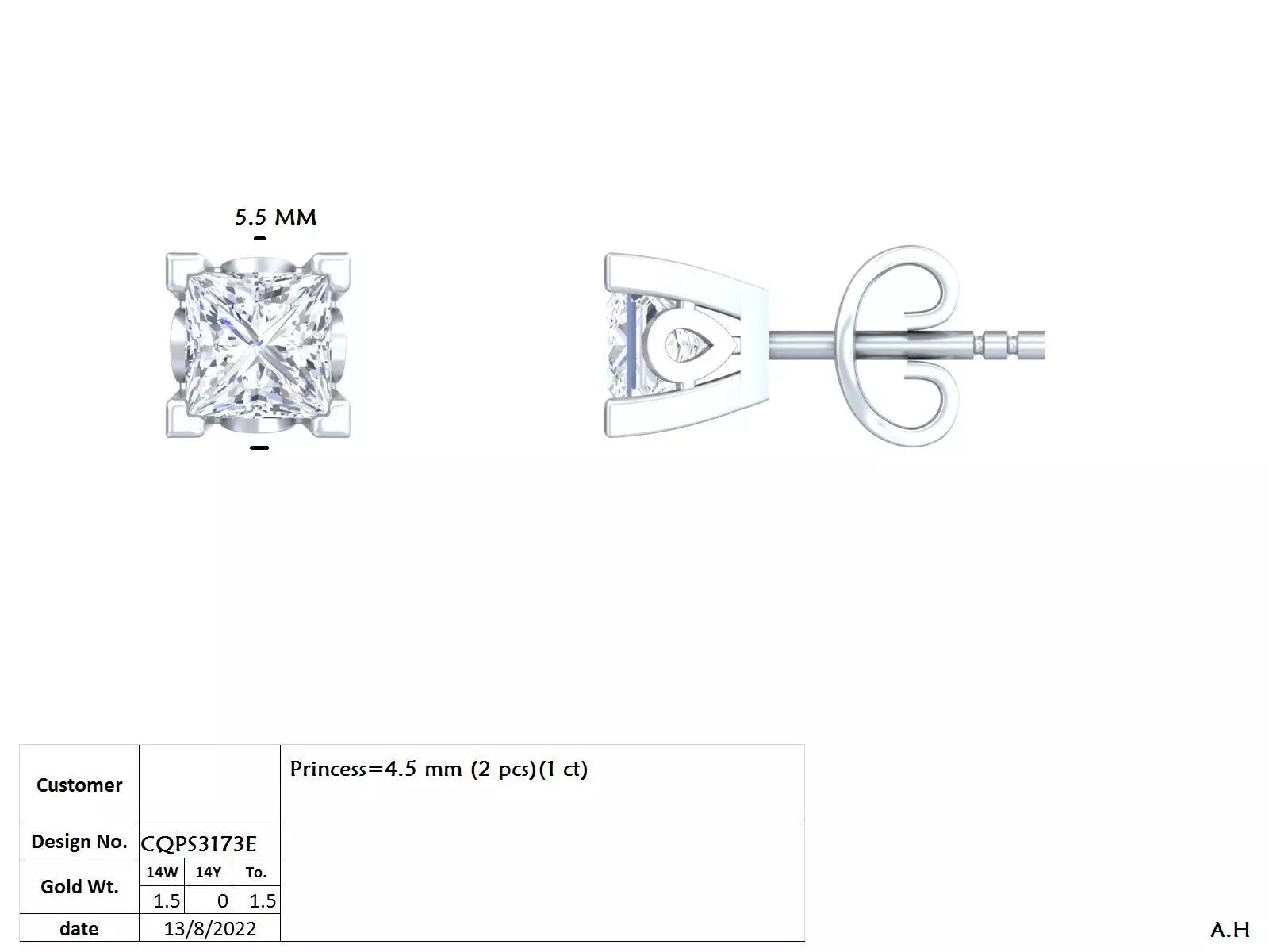 Solitaire Princess Cut Diamond Stud Earring 3DM STL Video 3D print model_15