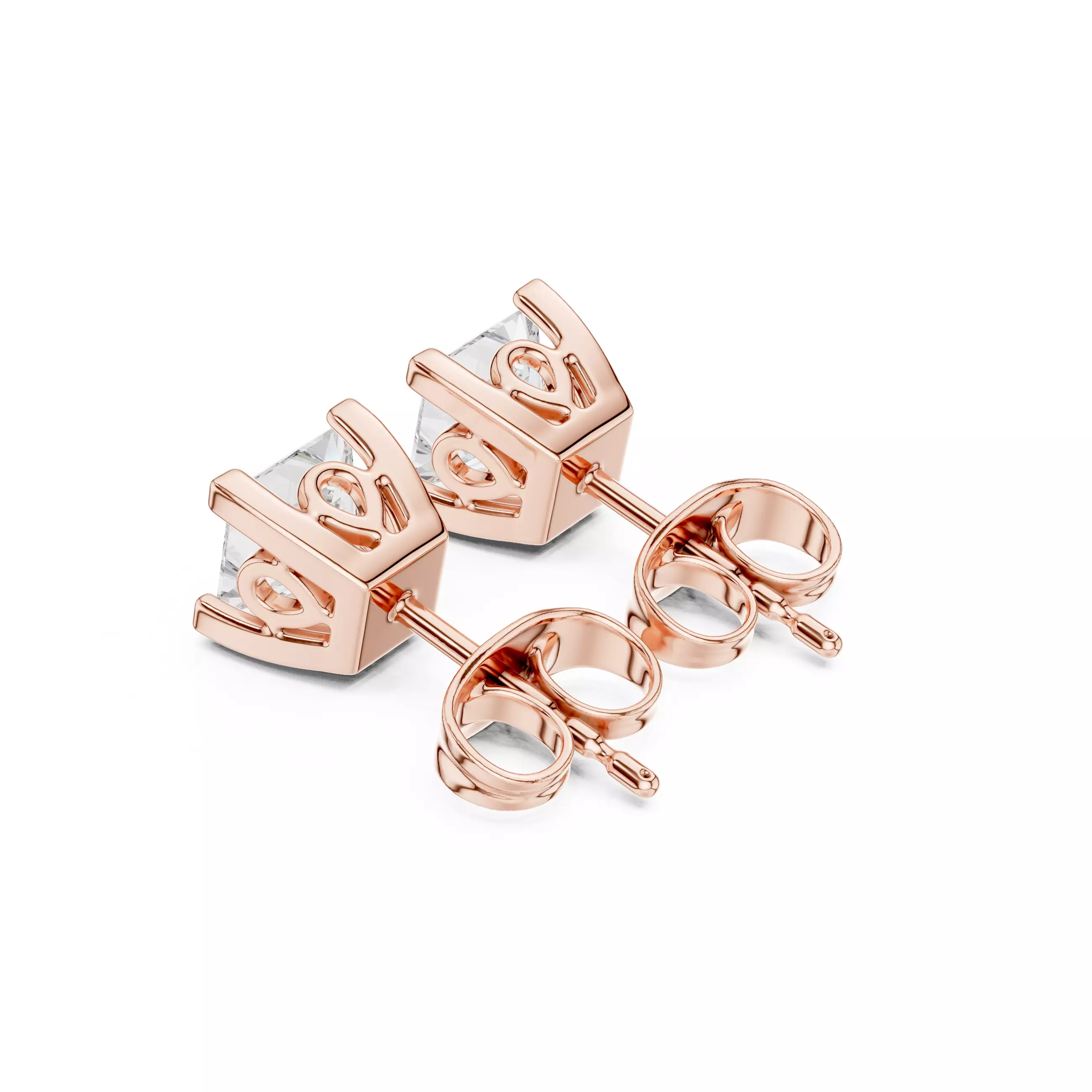 Solitaire Princess Cut Diamond Stud Earring 3DM STL Video 3D print model_4