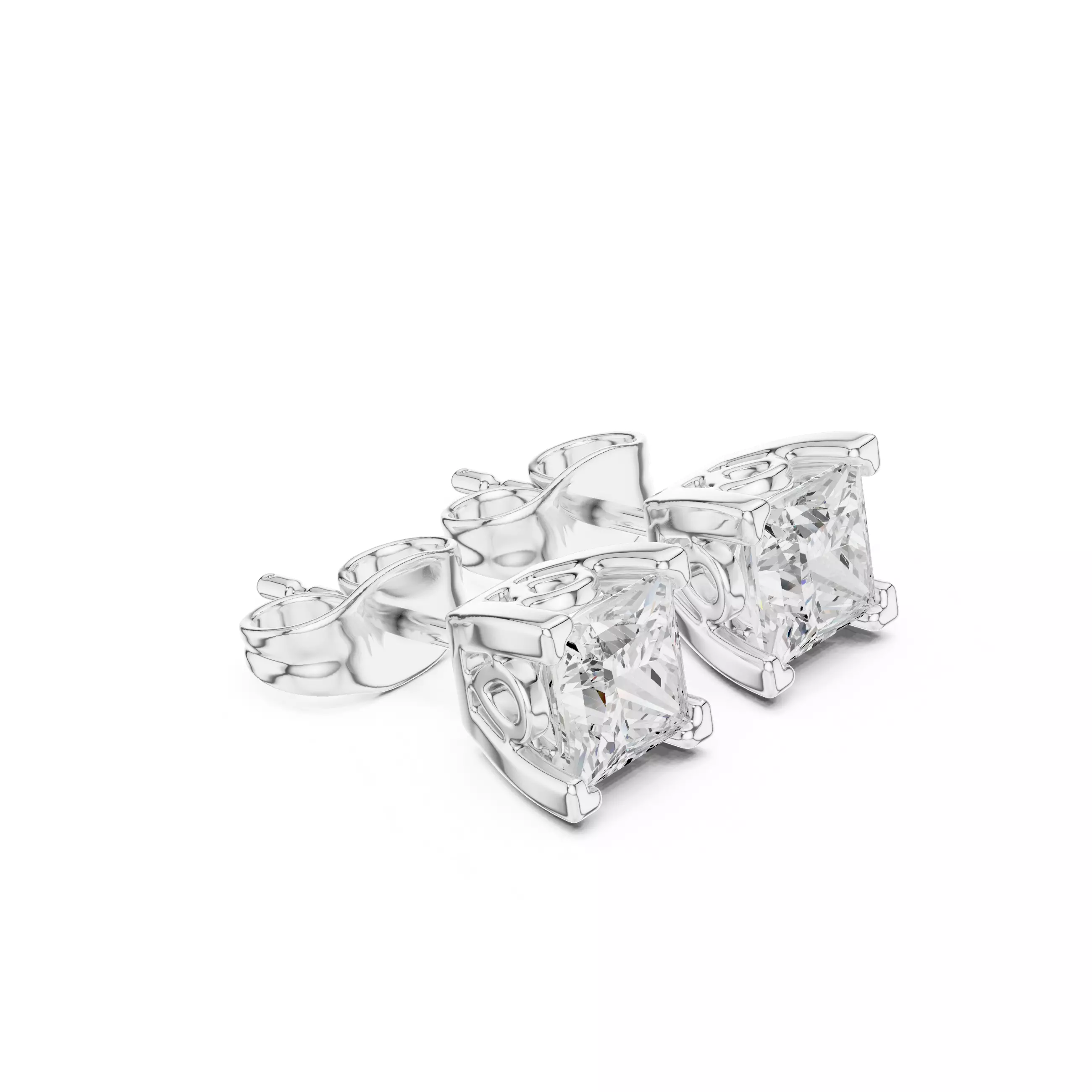 Solitaire Princess Cut Diamond Stud Earring 3DM STL Video 3D print model_11