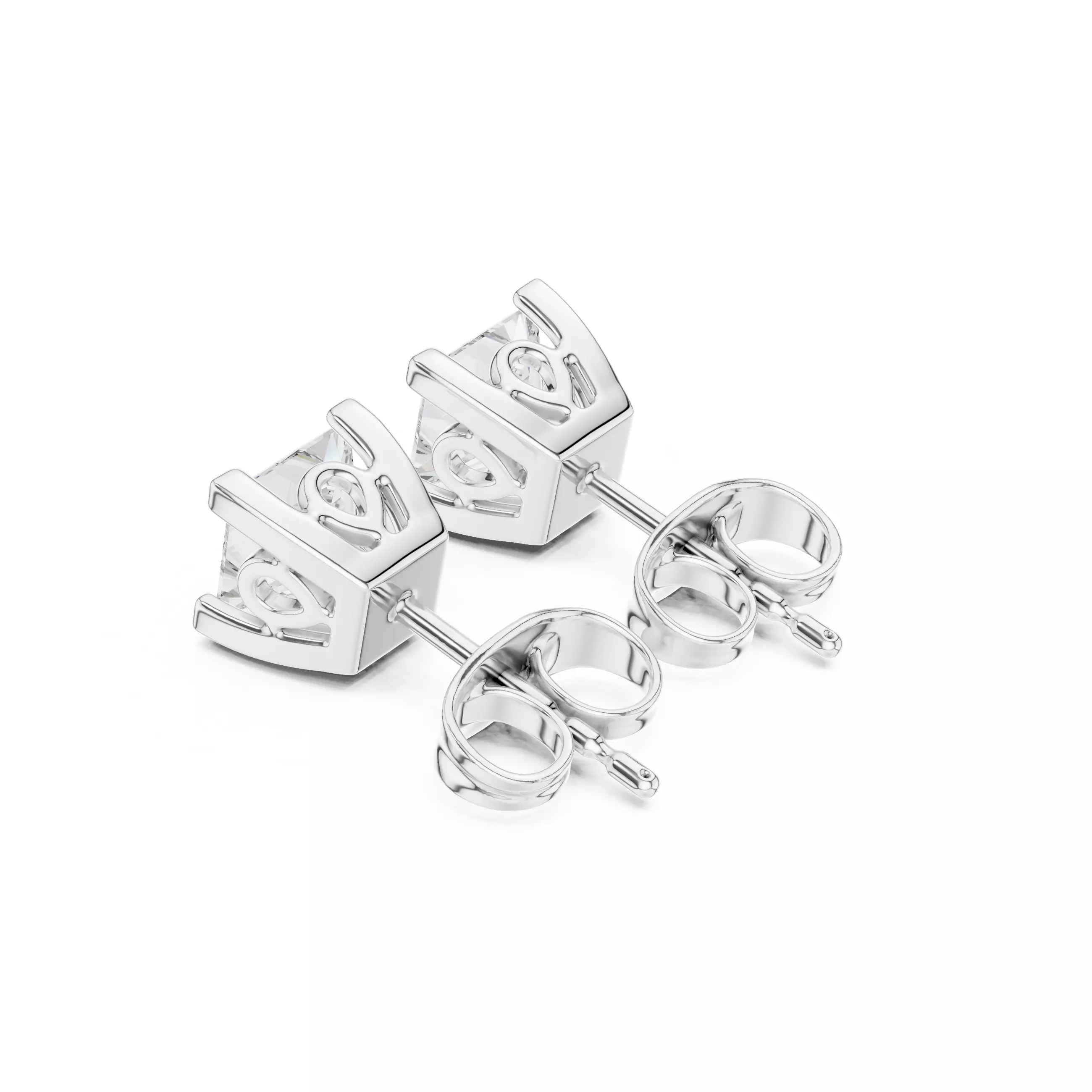 Solitaire Princess Cut Diamond Stud Earring 3DM STL Video 3D print model_12