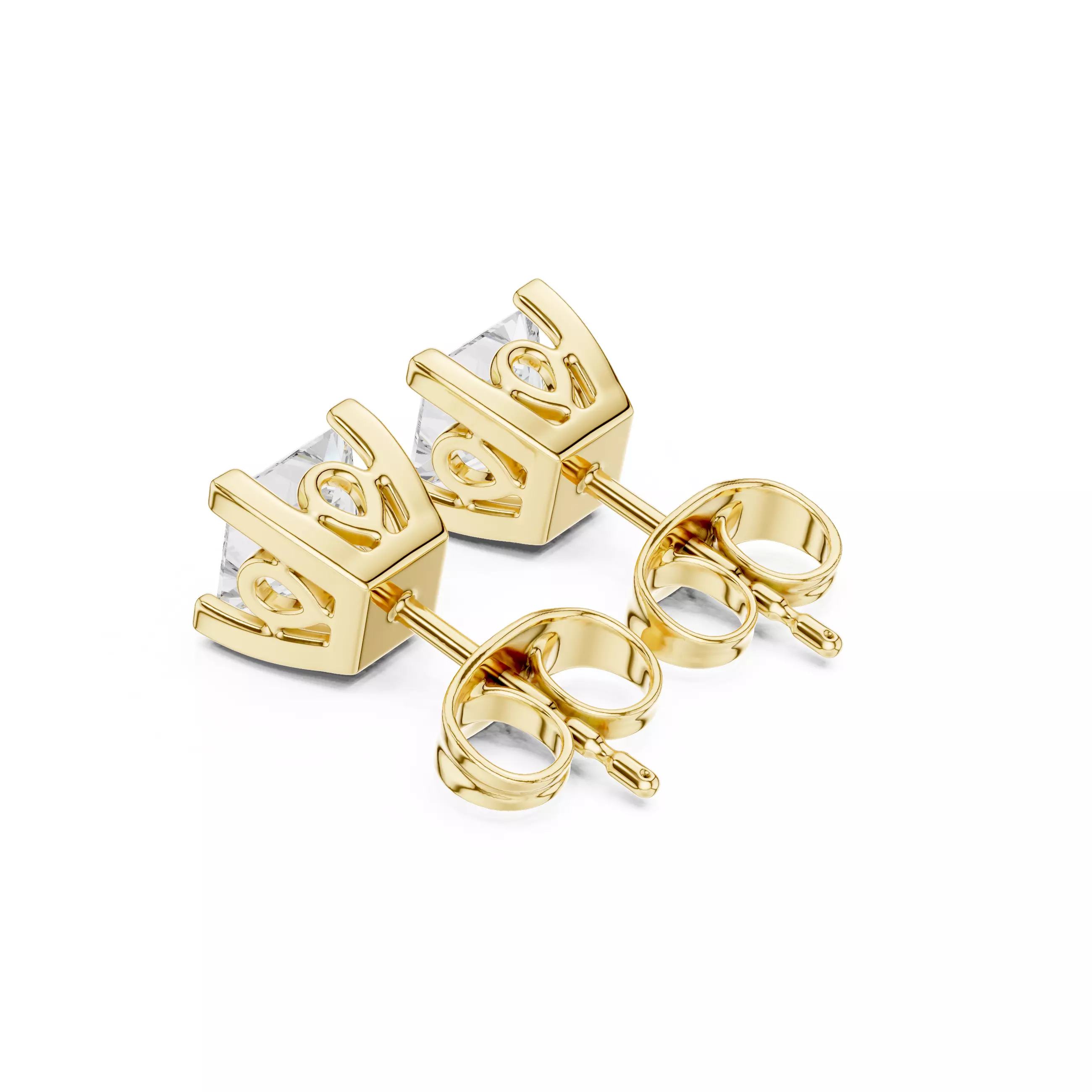 Solitaire Princess Cut Diamond Stud Earring 3DM STL Video 3D print model_8