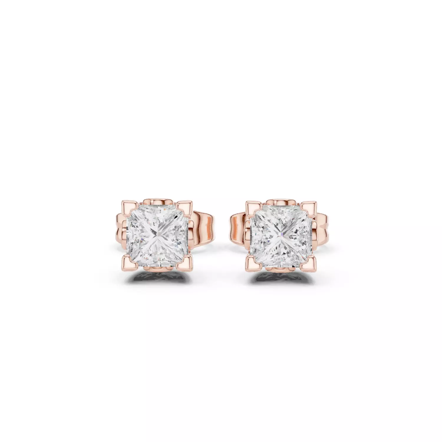 Solitaire Princess Cut Diamond Stud Earring 3DM STL Video 3D print model_0