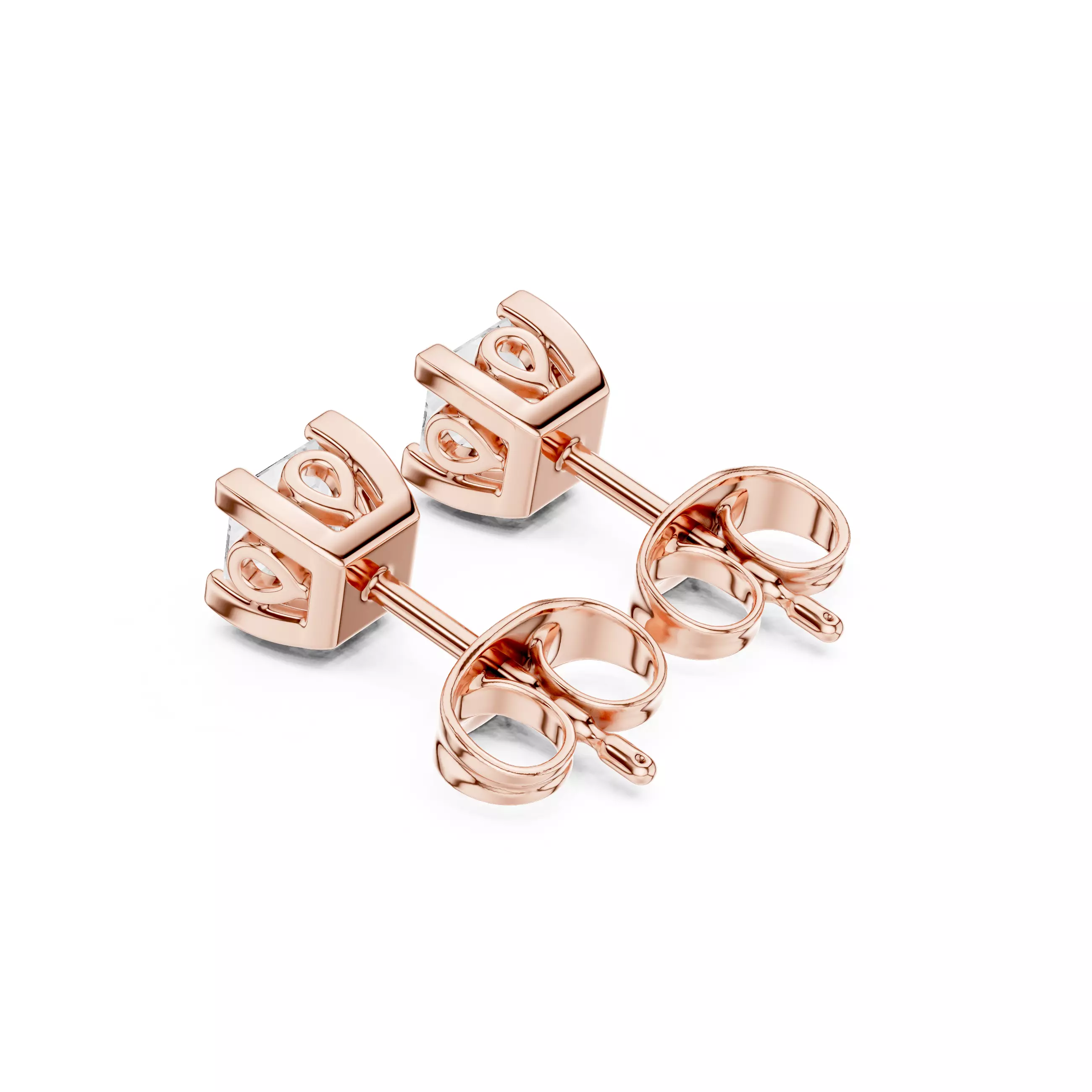 Solitaire Princess Cut Diamond Stud Earring 3DM STL Video 3D print model_4