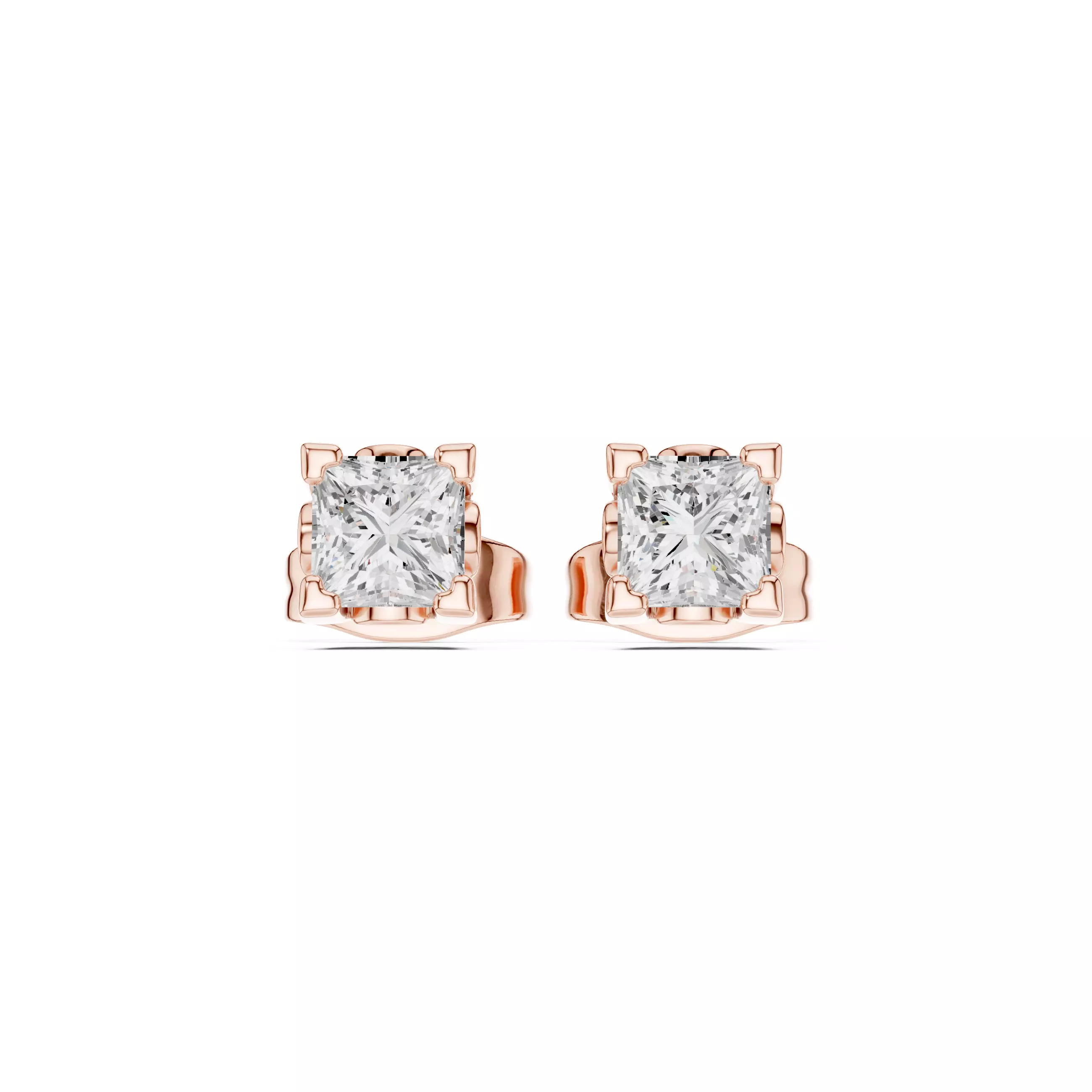 Solitaire Princess Cut Diamond Stud Earring 3DM STL Video 3D print model_6