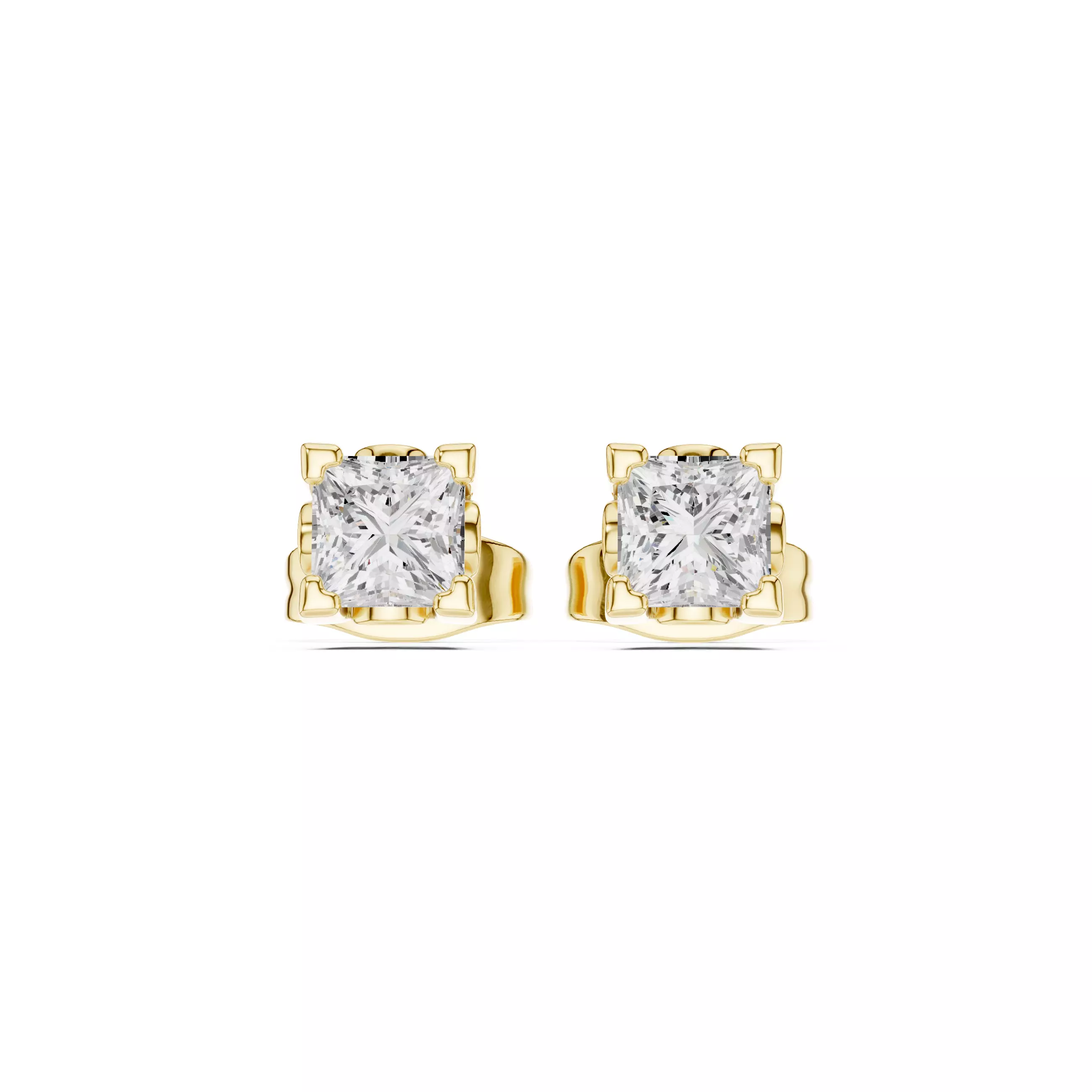 Solitaire Princess Cut Diamond Stud Earring 3DM STL Video 3D print model_10