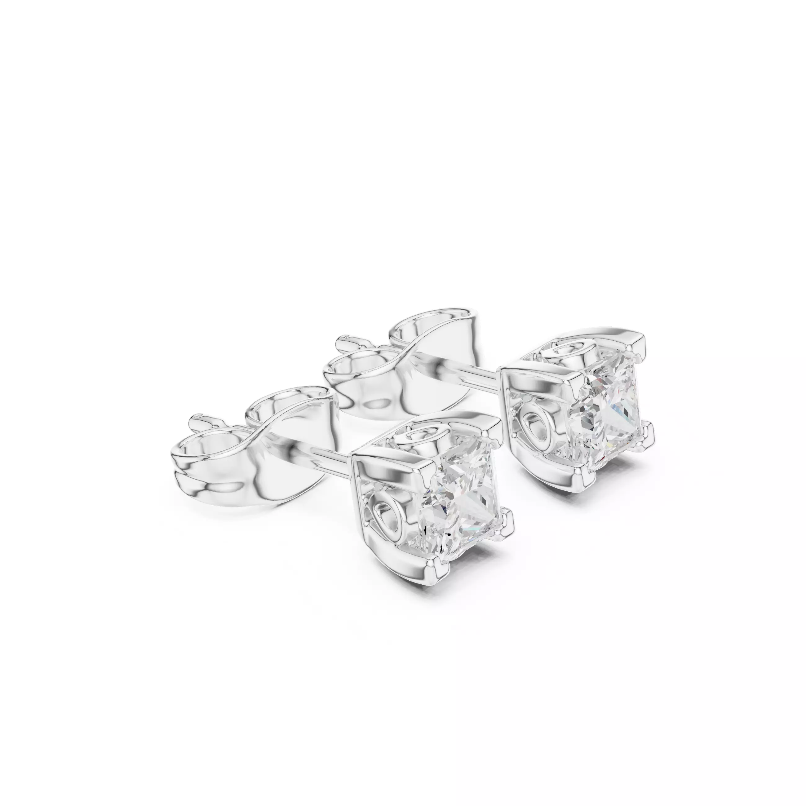 Solitaire Princess Cut Diamond Stud Earring 3DM STL Video 3D print model_11
