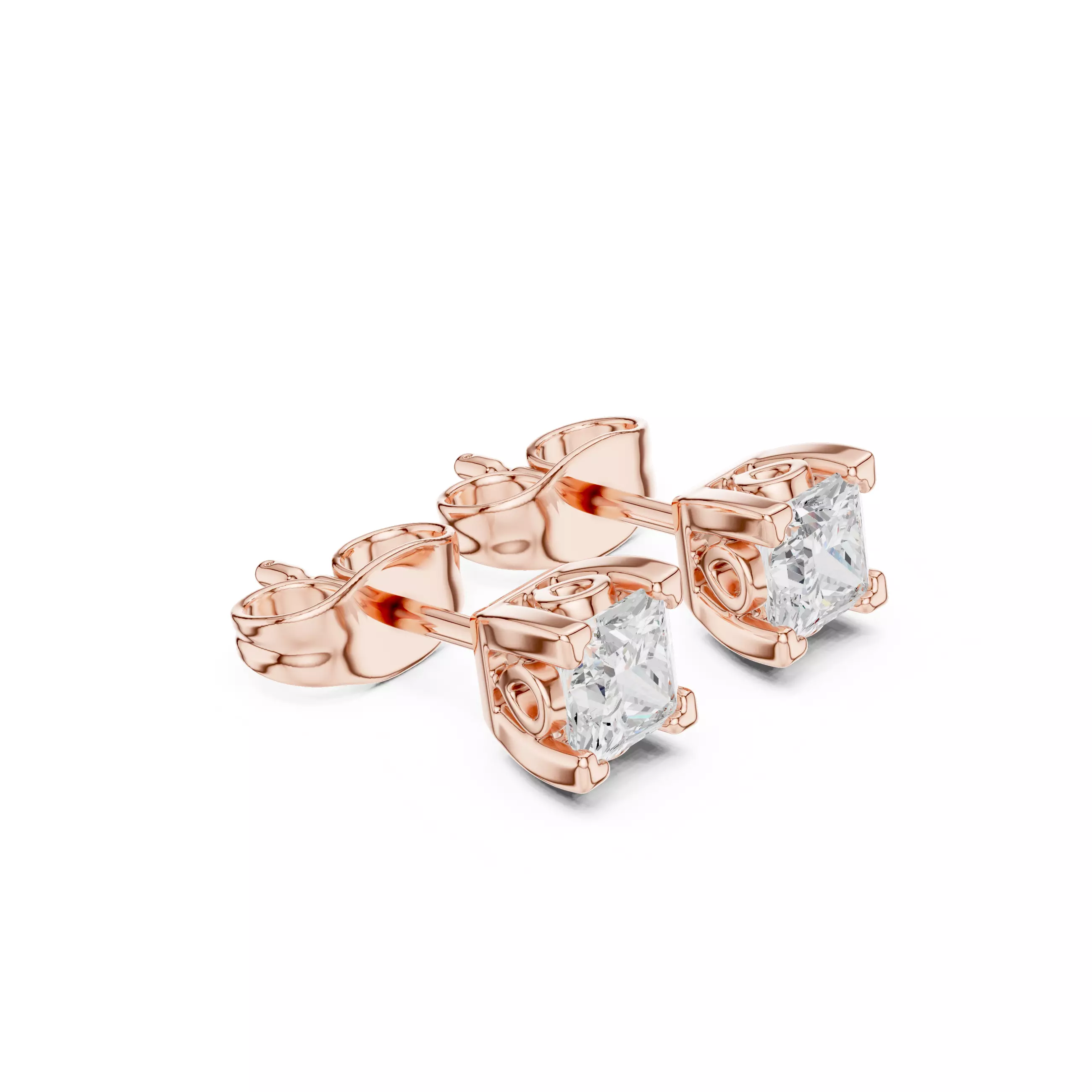 Solitaire Princess Cut Diamond Stud Earring 3DM STL Video 3D print model_3