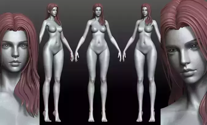 V2 Highpoly and Lowpoly Fantasy mature woman female Base mesh 3D model V2 Highpoly and Lowpoly Fantasy mature woman female Base mesh 3D model