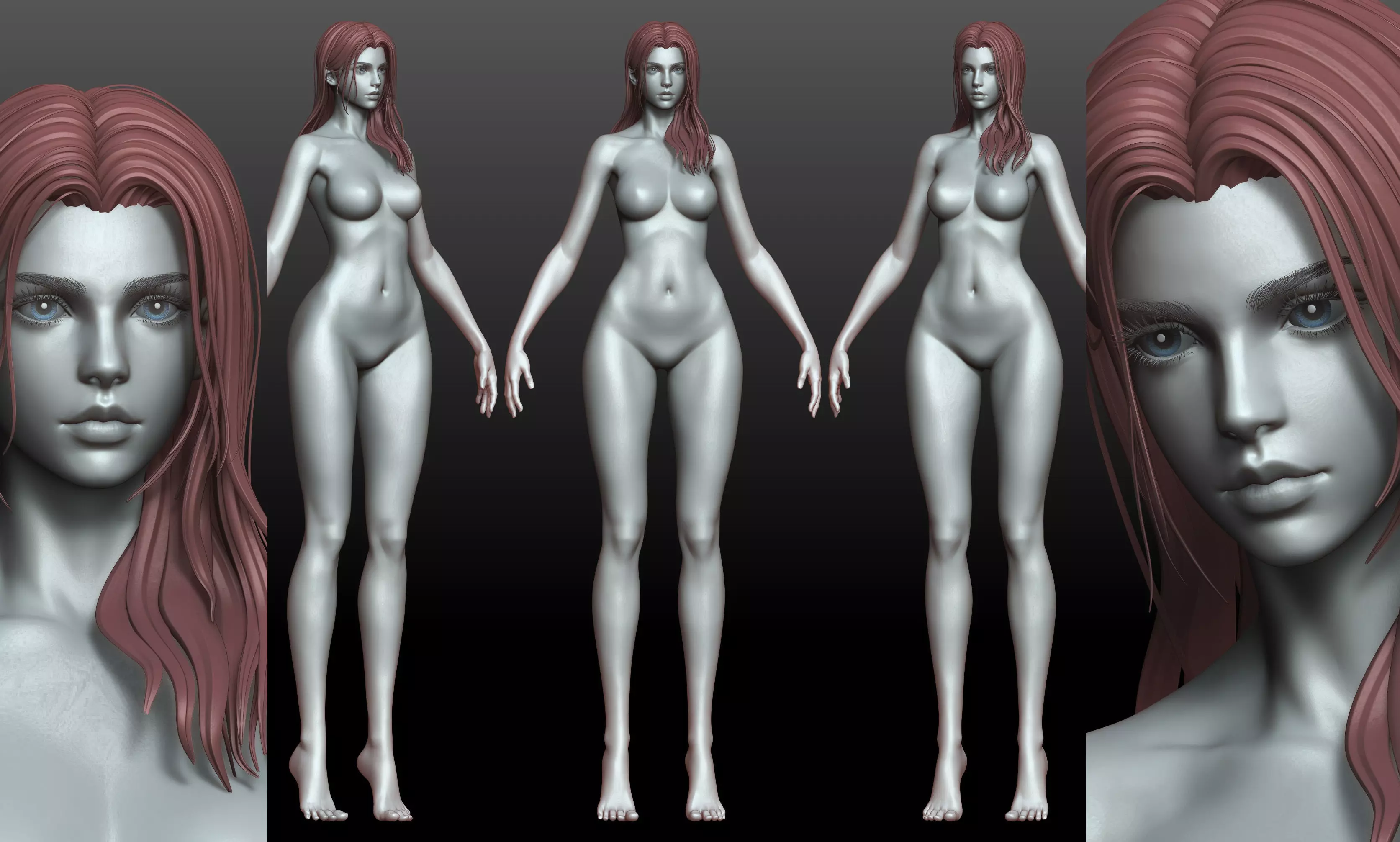 V2 Highpoly and Lowpoly Fantasy mature woman female Base mesh 3D model_0