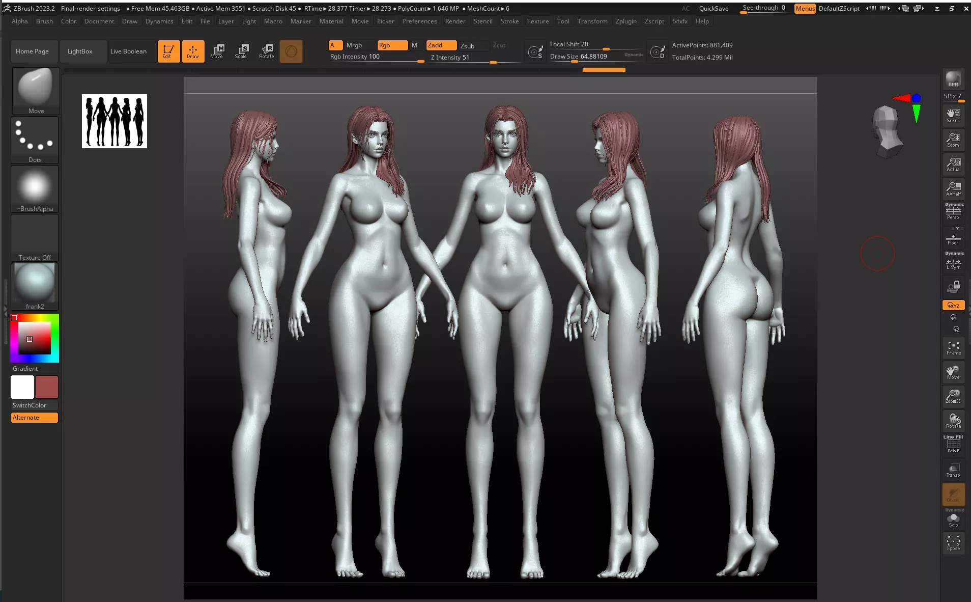 V2 Highpoly and Lowpoly Fantasy mature woman female Base mesh 3D model_2
