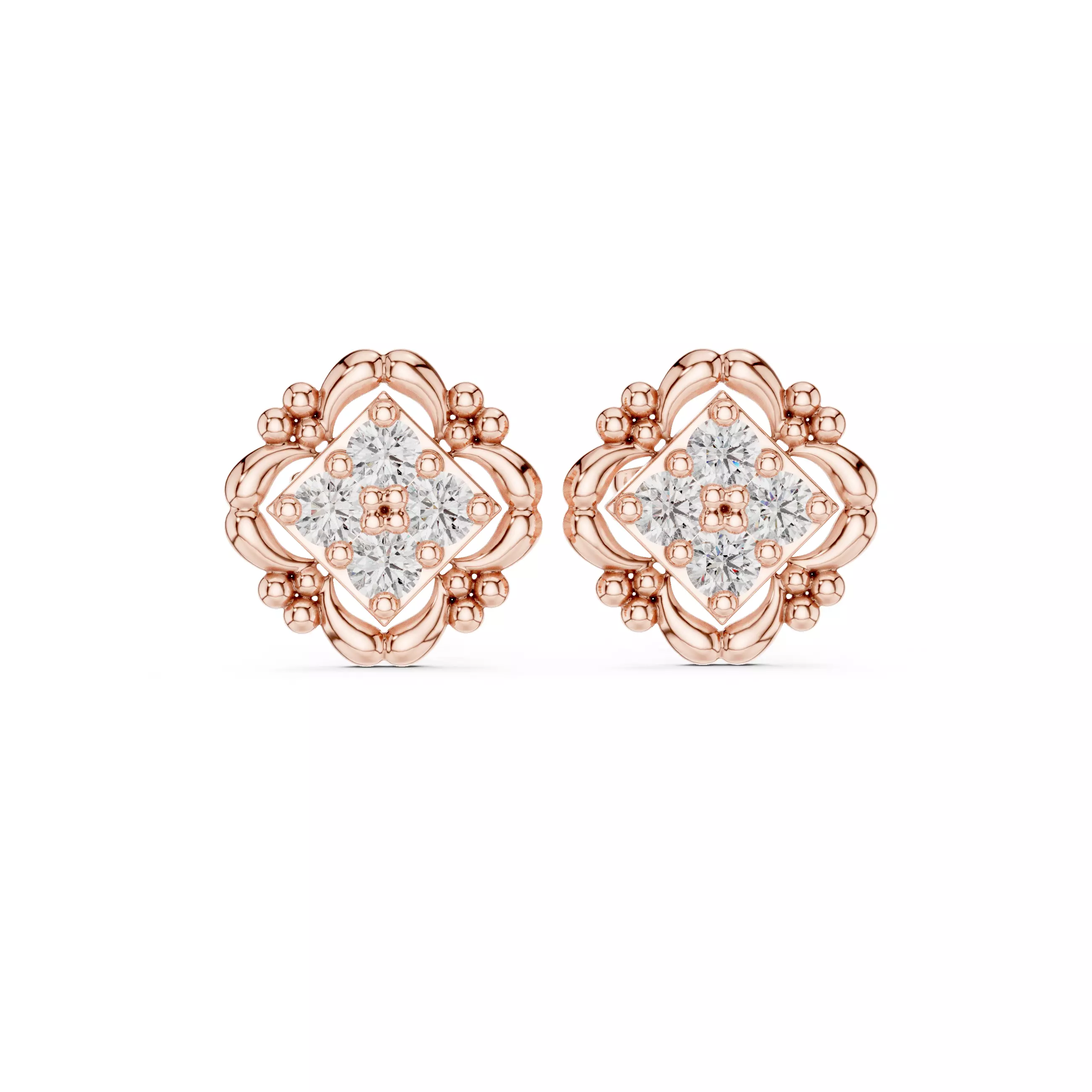 Round Cut Diamond Square Shape Earring 3DM STL Video 3D print model_0