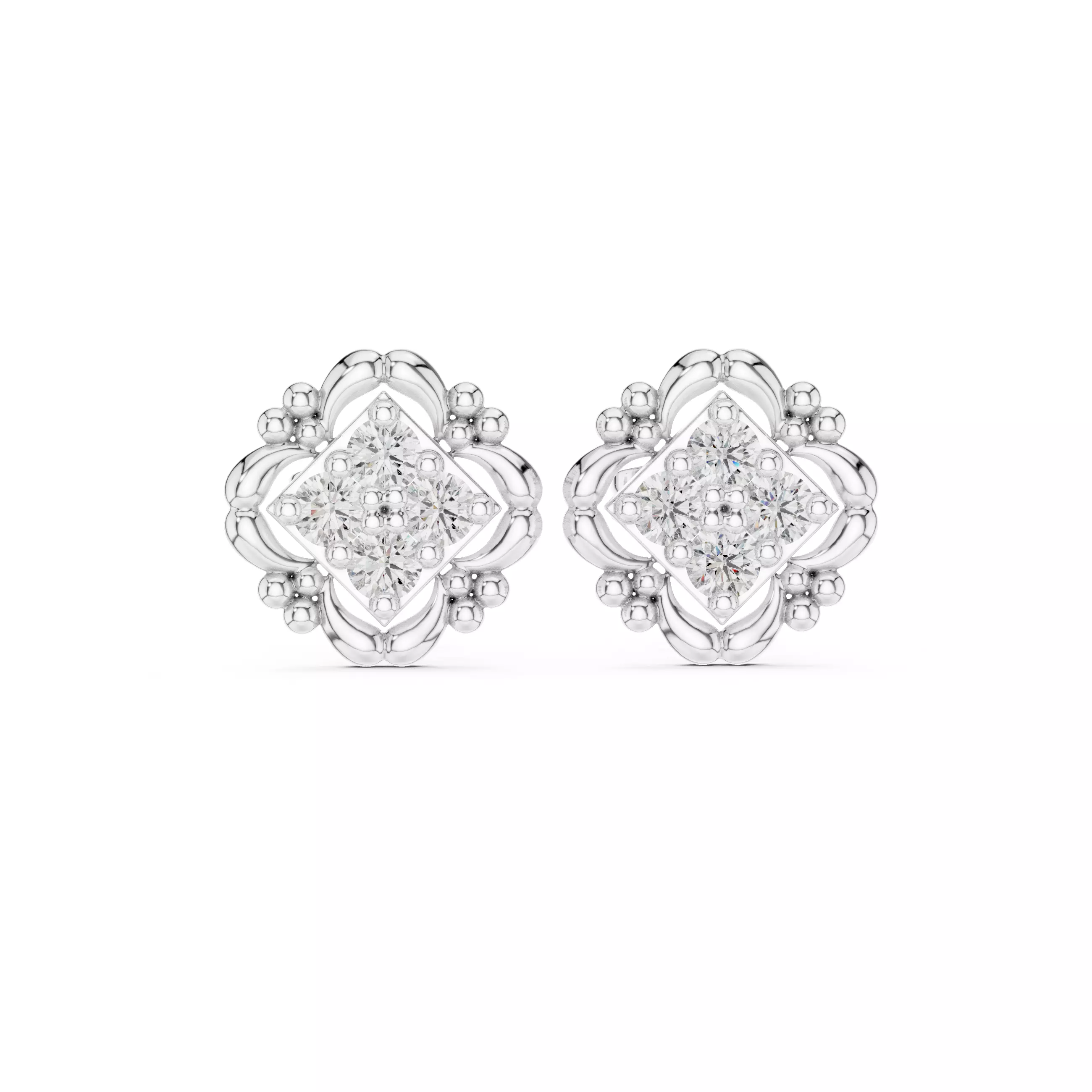 Round Cut Diamond Square Shape Earring 3DM STL Video 3D print model_2
