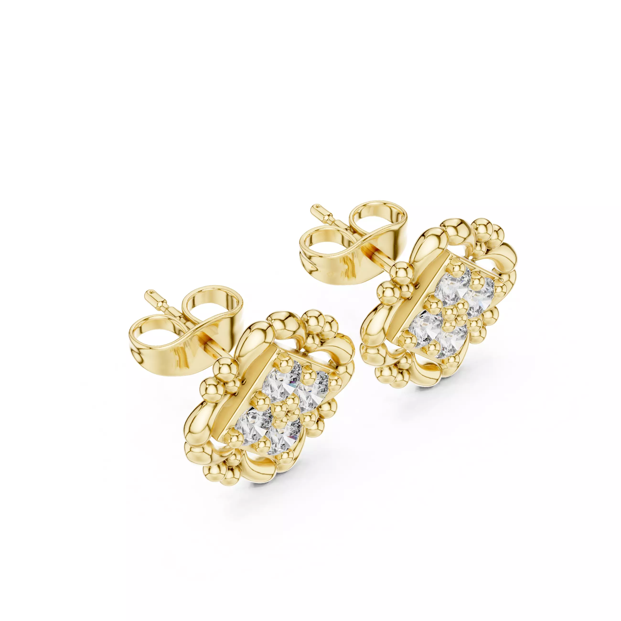 Round Cut Diamond Square Shape Earring 3DM STL Video 3D print model_5