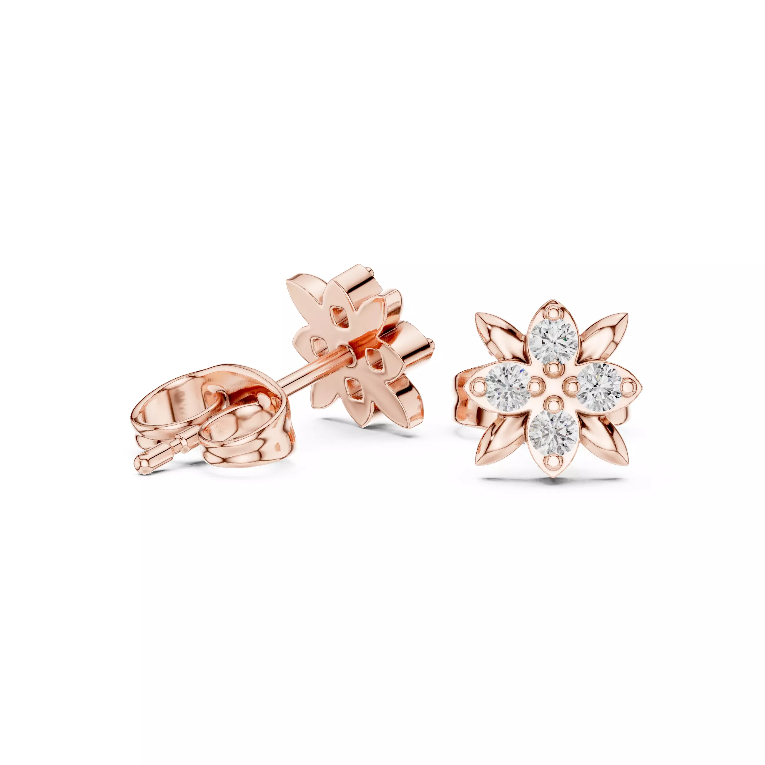 Round Cut Diamond Floral Theme Earring 3DM STL Video 3D print model_3