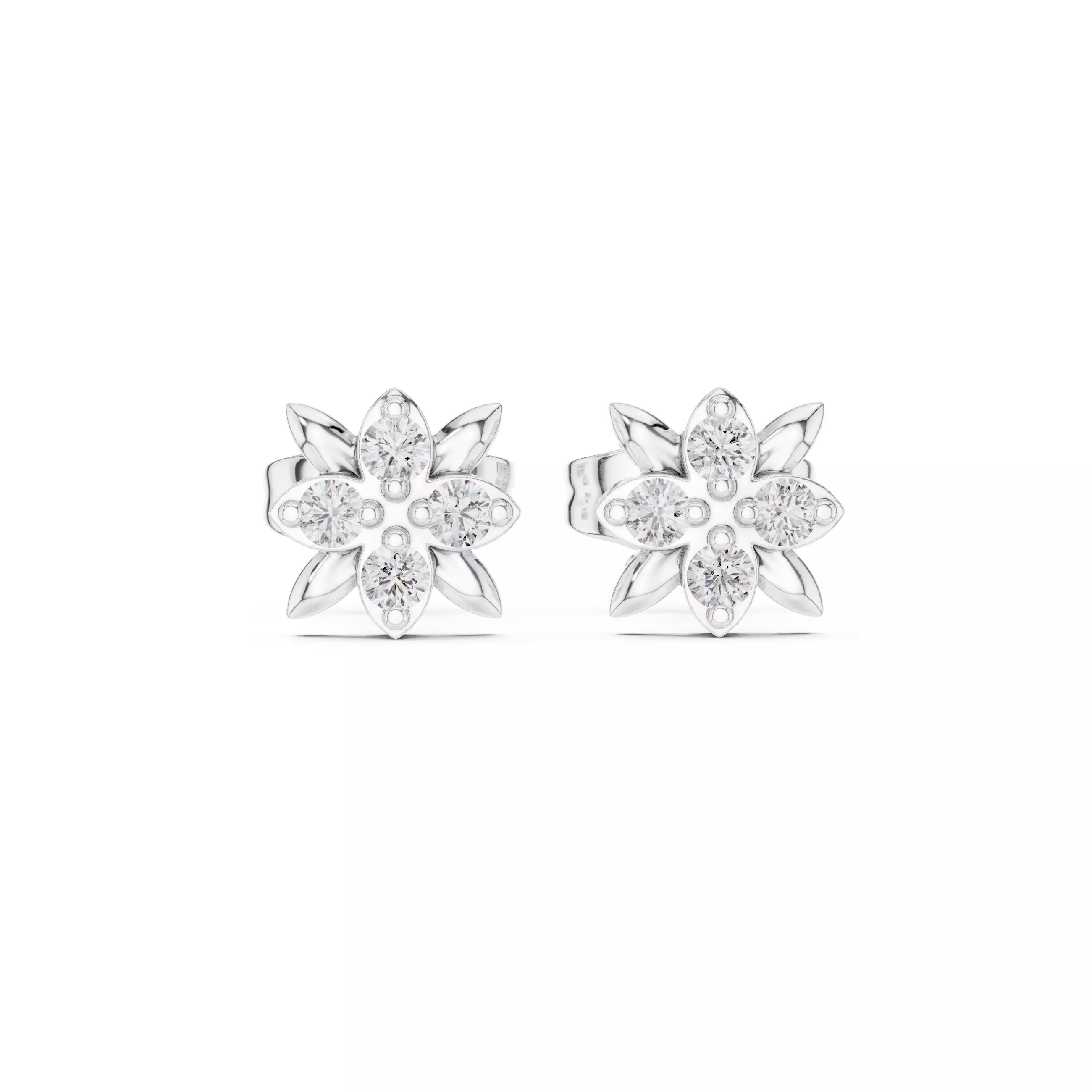 Round Cut Diamond Floral Theme Earring 3DM STL Video 3D print model_2