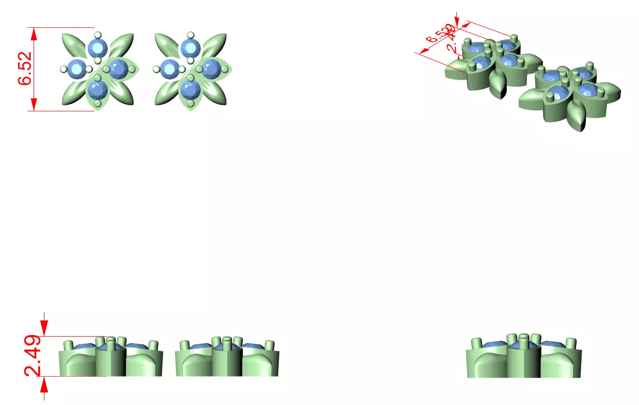 Round Cut Diamond Floral Theme Earring 3DM STL Video 3D print model_12