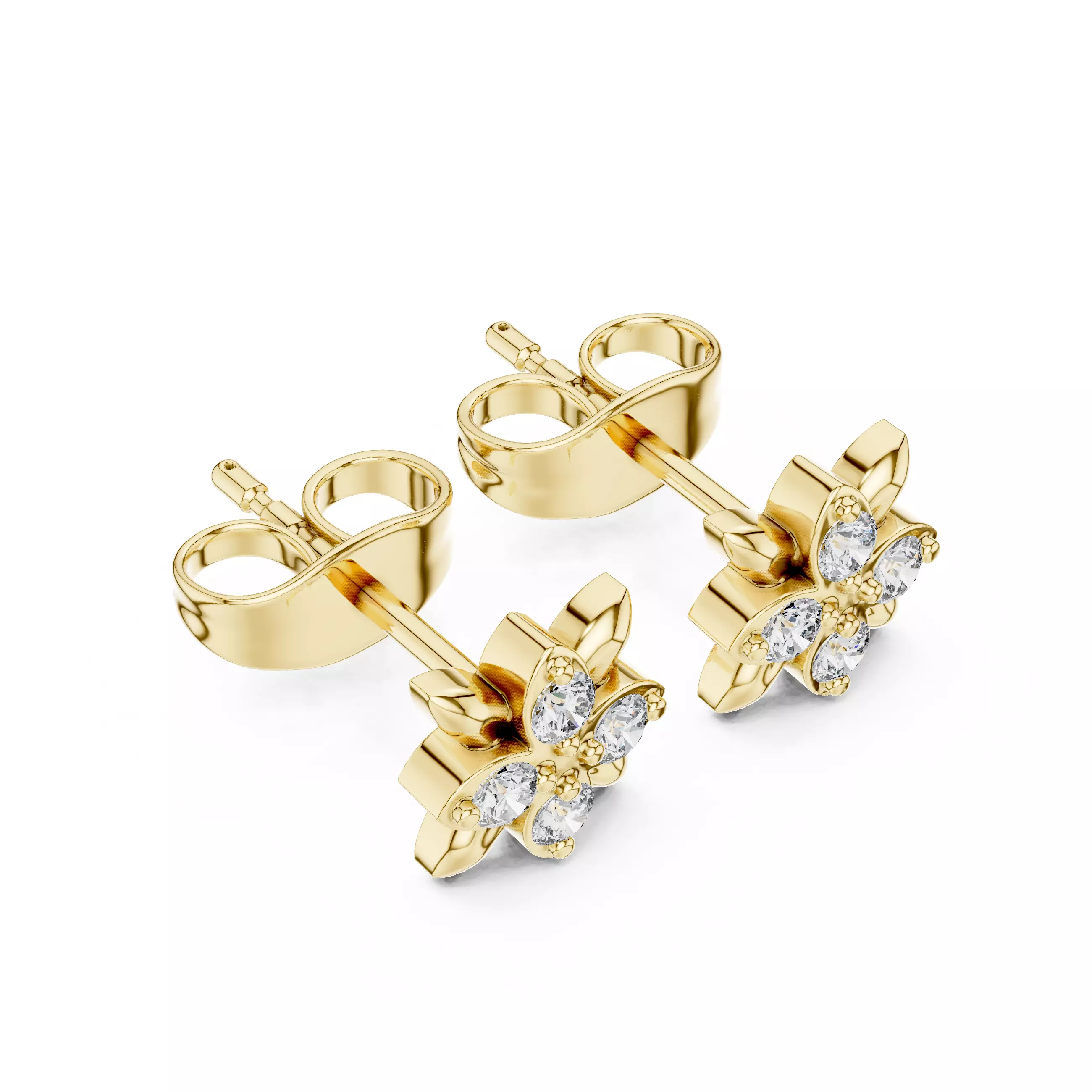 Round Cut Diamond Floral Theme Earring 3DM STL Video 3D print model_7