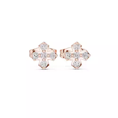Round Cut Diamond Christian Cross Stud Earring 3DM STL Video