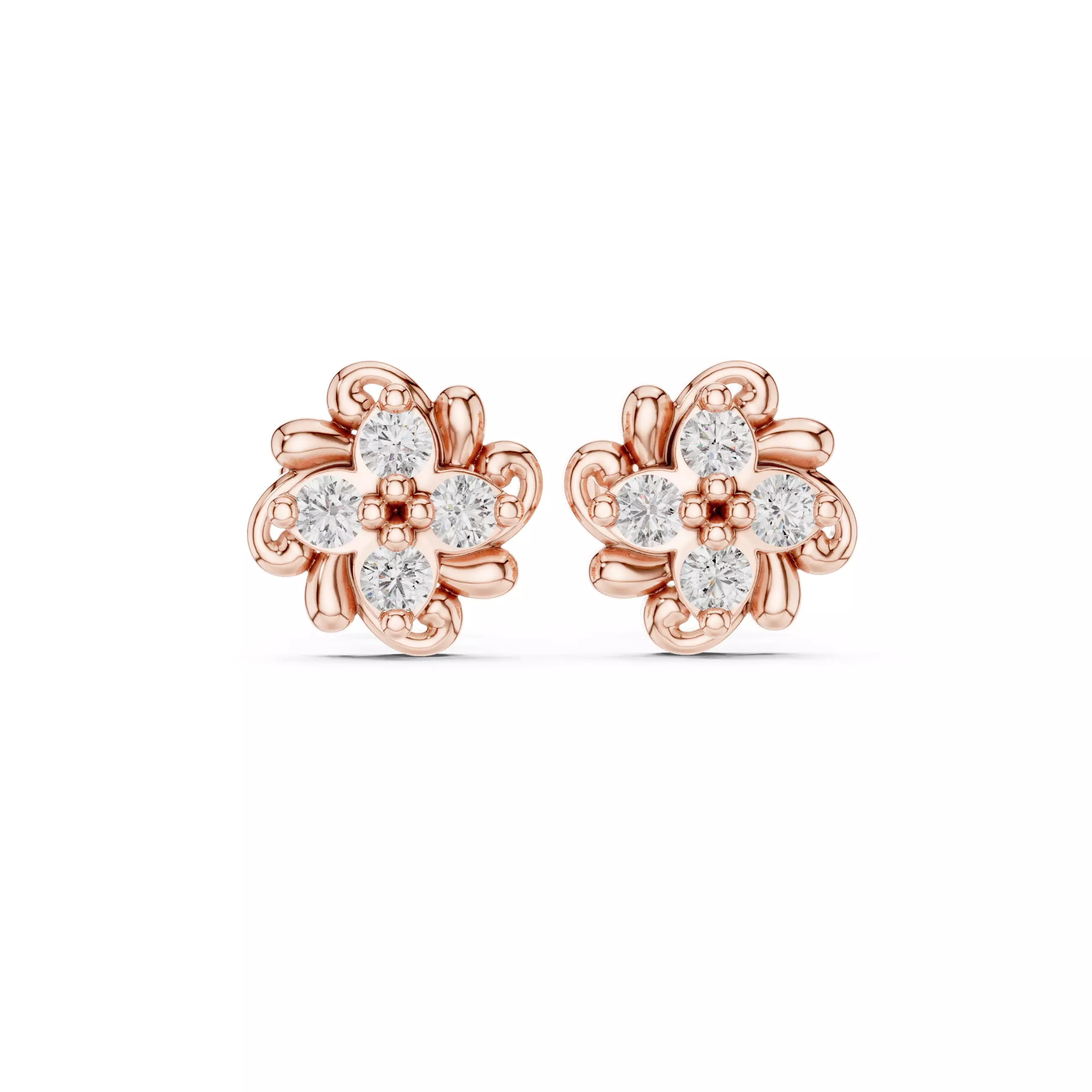 Round Cut Diamond Flower Theme Earring 3DM STL Video 3D print model