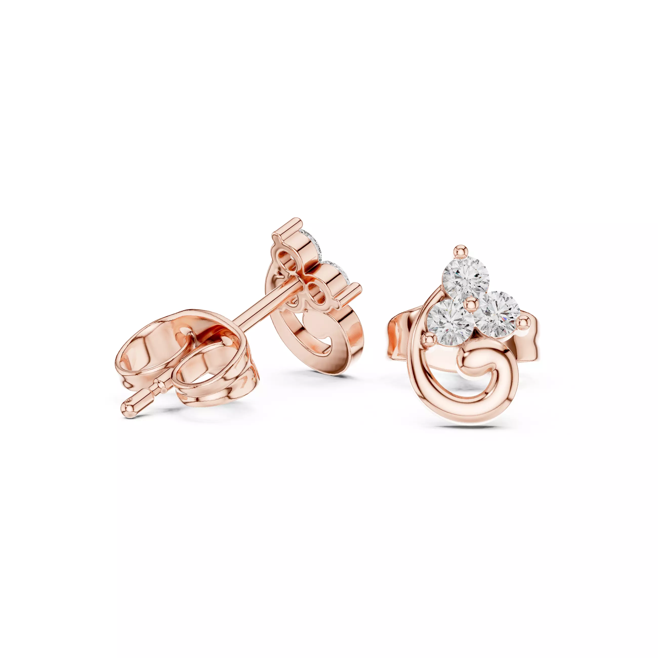 Three Round Cut Diamond Stud Earring 3DM STL Video 3D print model_3