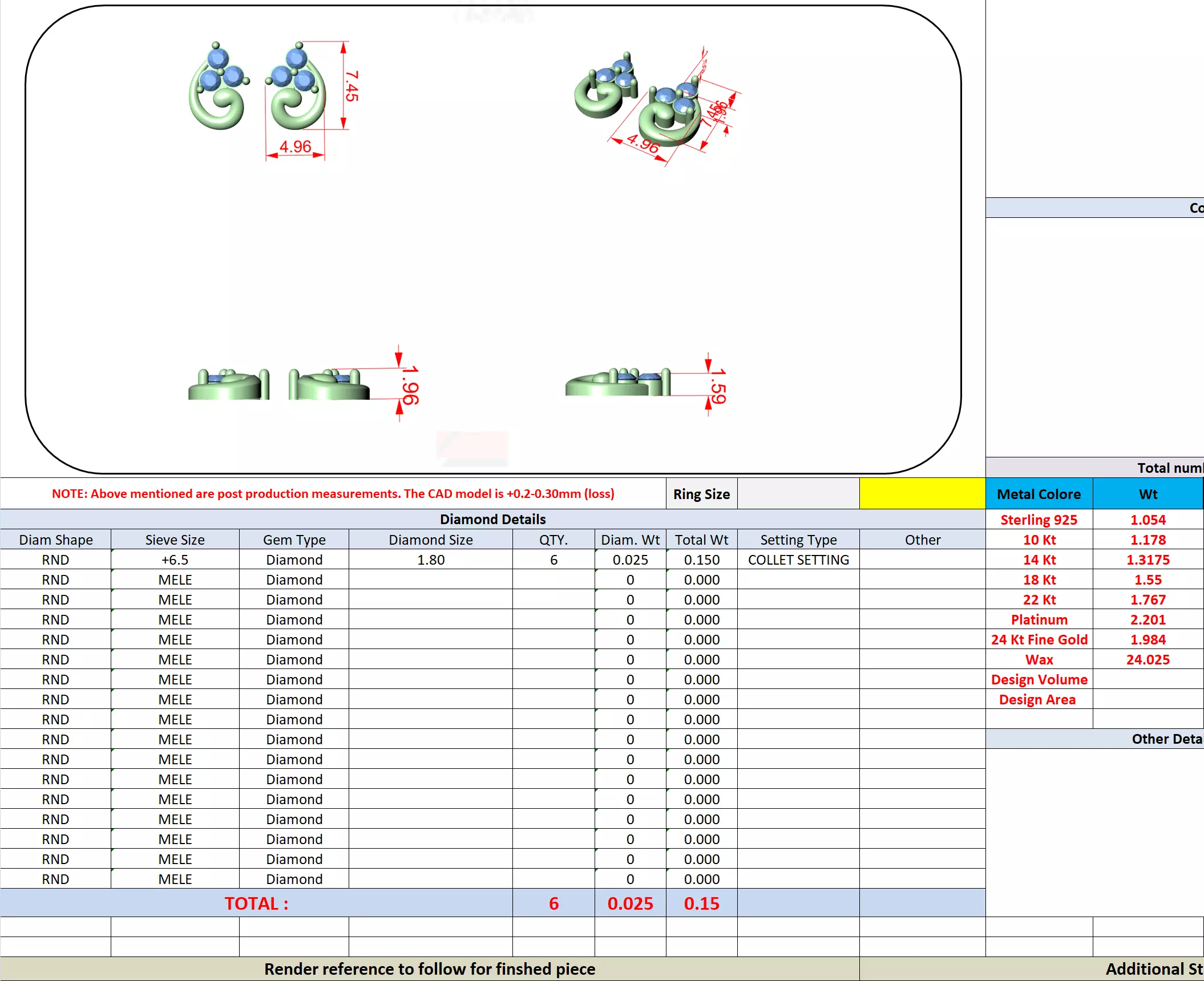 Three Round Cut Diamond Stud Earring 3DM STL Video 3D print model_13