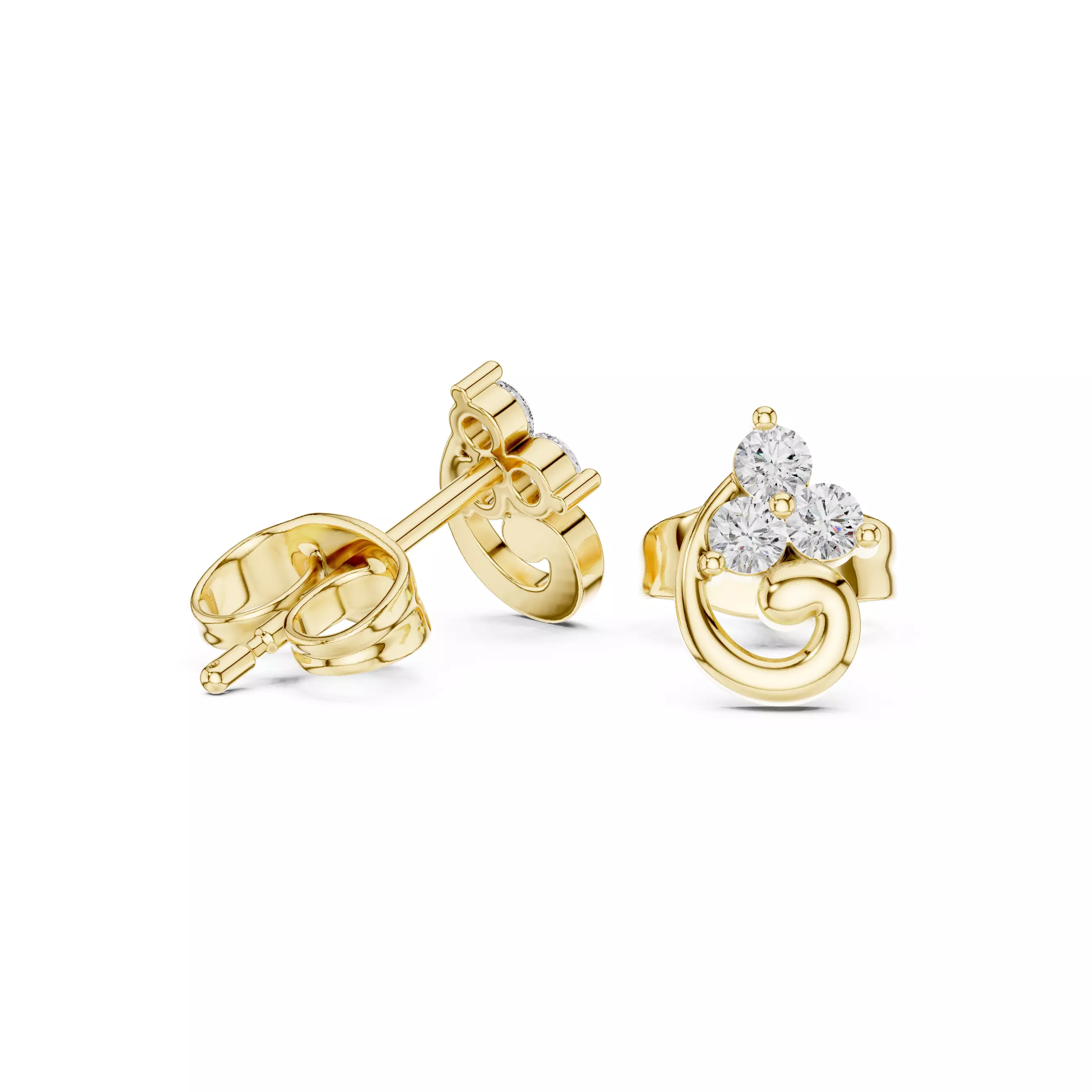 Three Round Cut Diamond Stud Earring 3DM STL Video 3D print model_6