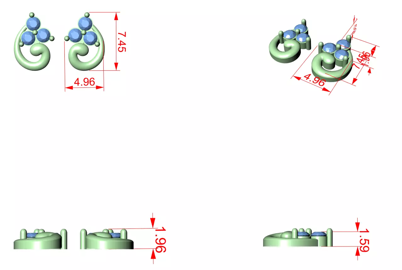 Three Round Cut Diamond Stud Earring 3DM STL Video 3D print model_12
