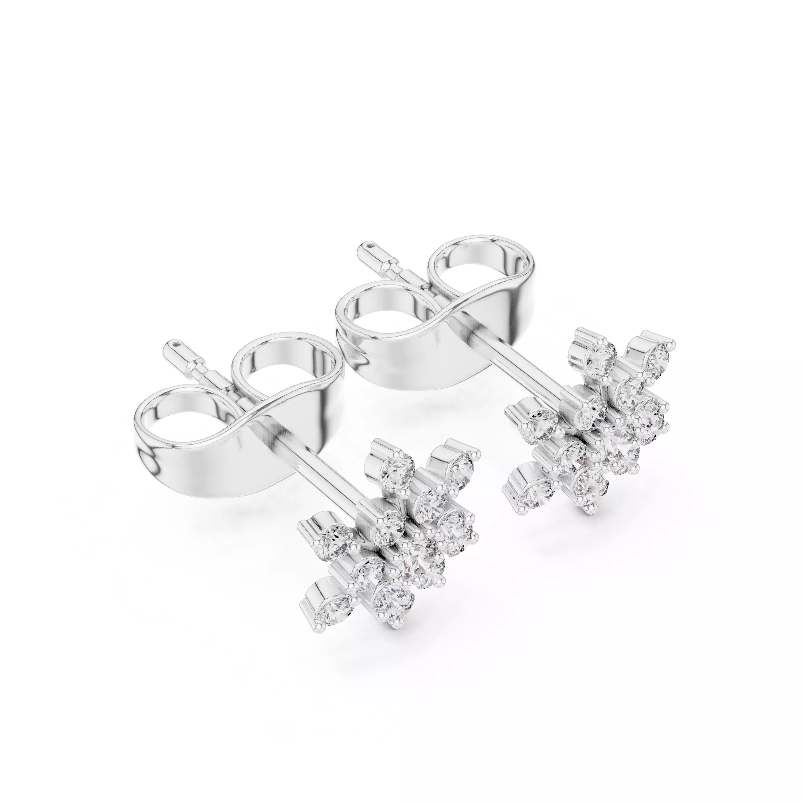 Round Cut Cluster Diamond Star Shape Stud Earring 3DM STL Video 3D print model_10