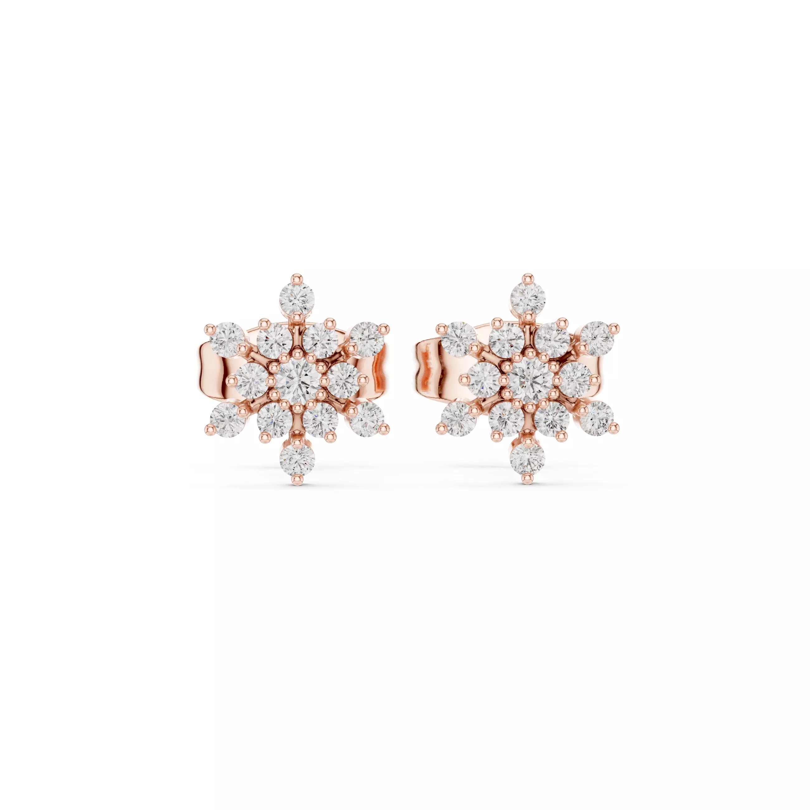 Round Cut Cluster Diamond Star Shape Stud Earring 3DM STL Video 3D print model_0