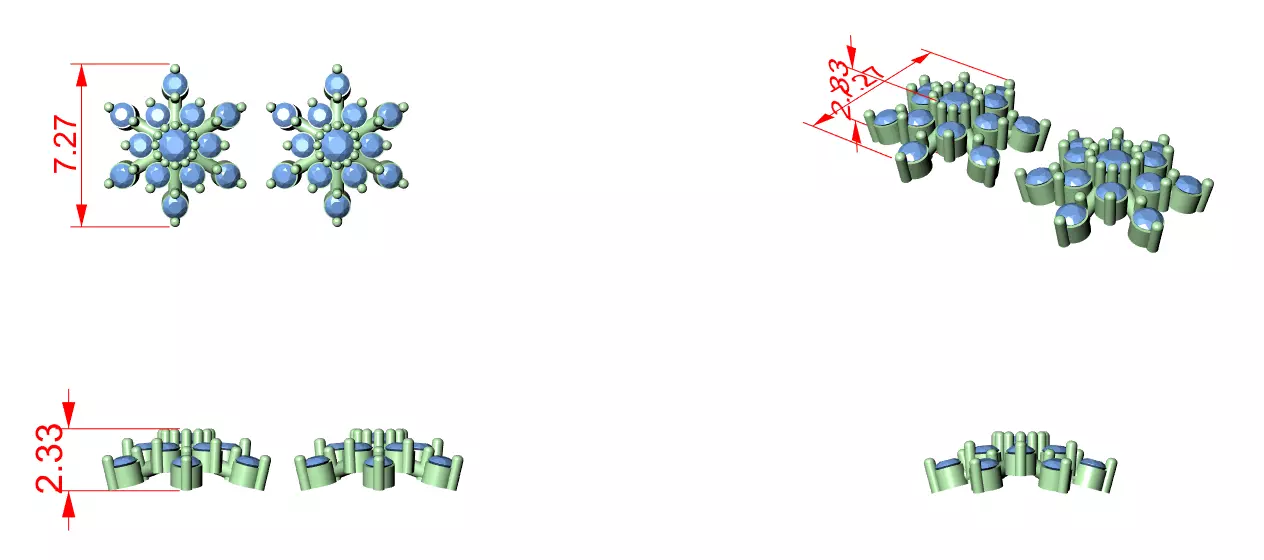 Round Cut Cluster Diamond Star Shape Stud Earring 3DM STL Video 3D print model_12